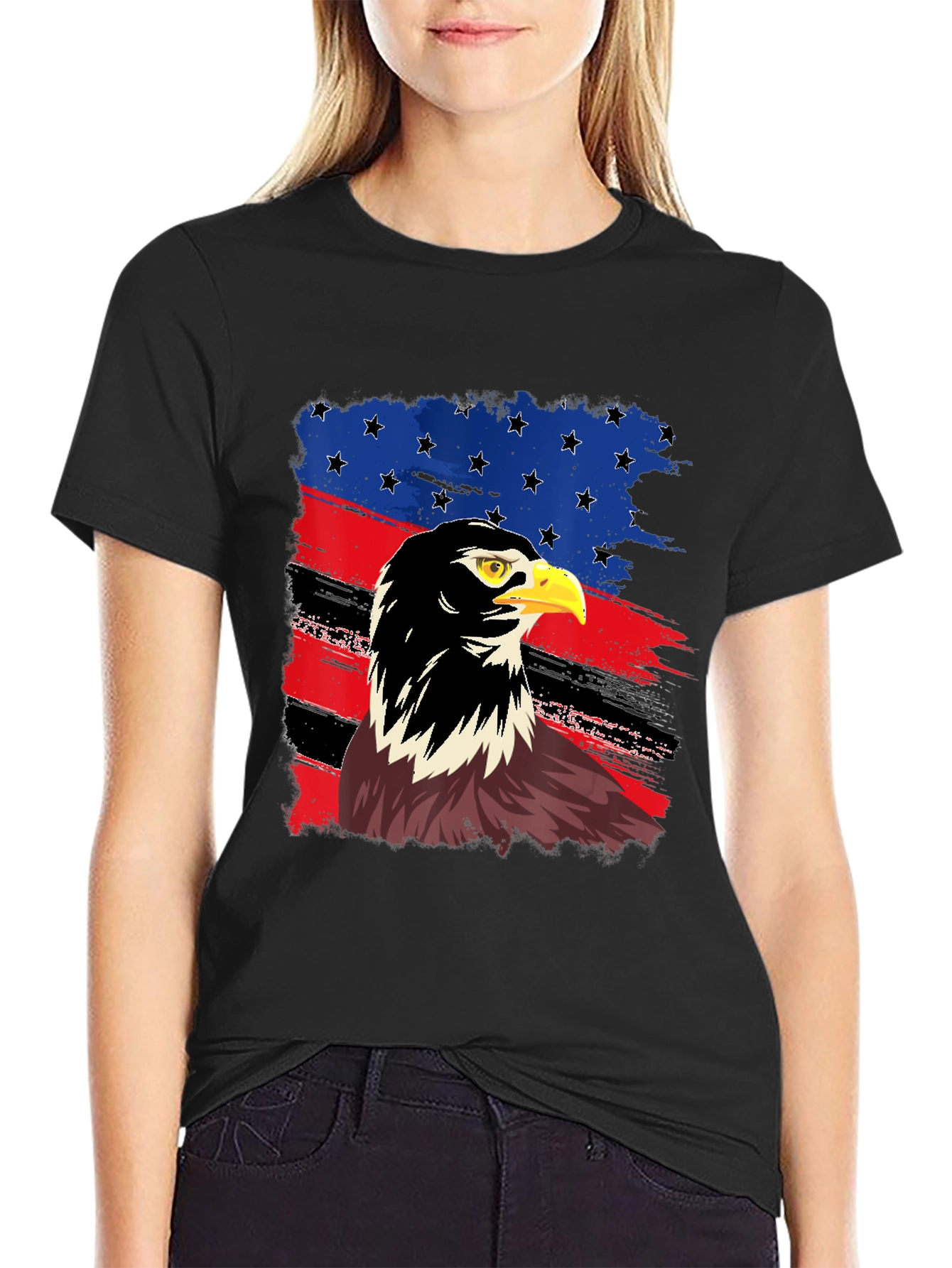 Black American Eagle Flag Graphic T-Shirt view 2