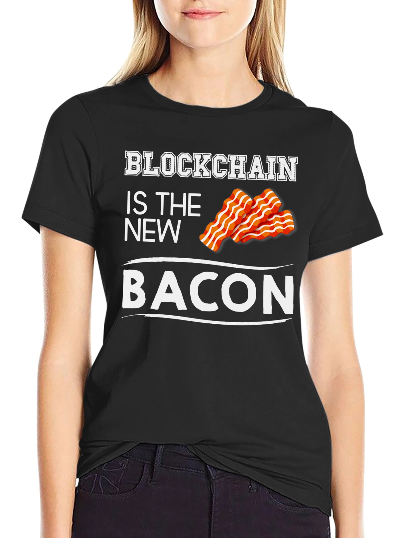 Black Blockchain is the New Bacon Graphic T-Shirt view 2