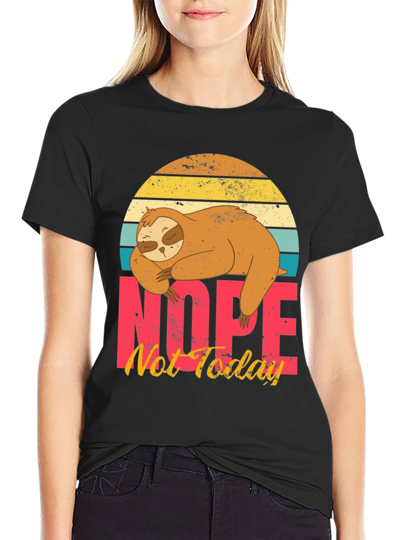 Black Nope, Not Today Sloth Graphic T-Shirt view 2