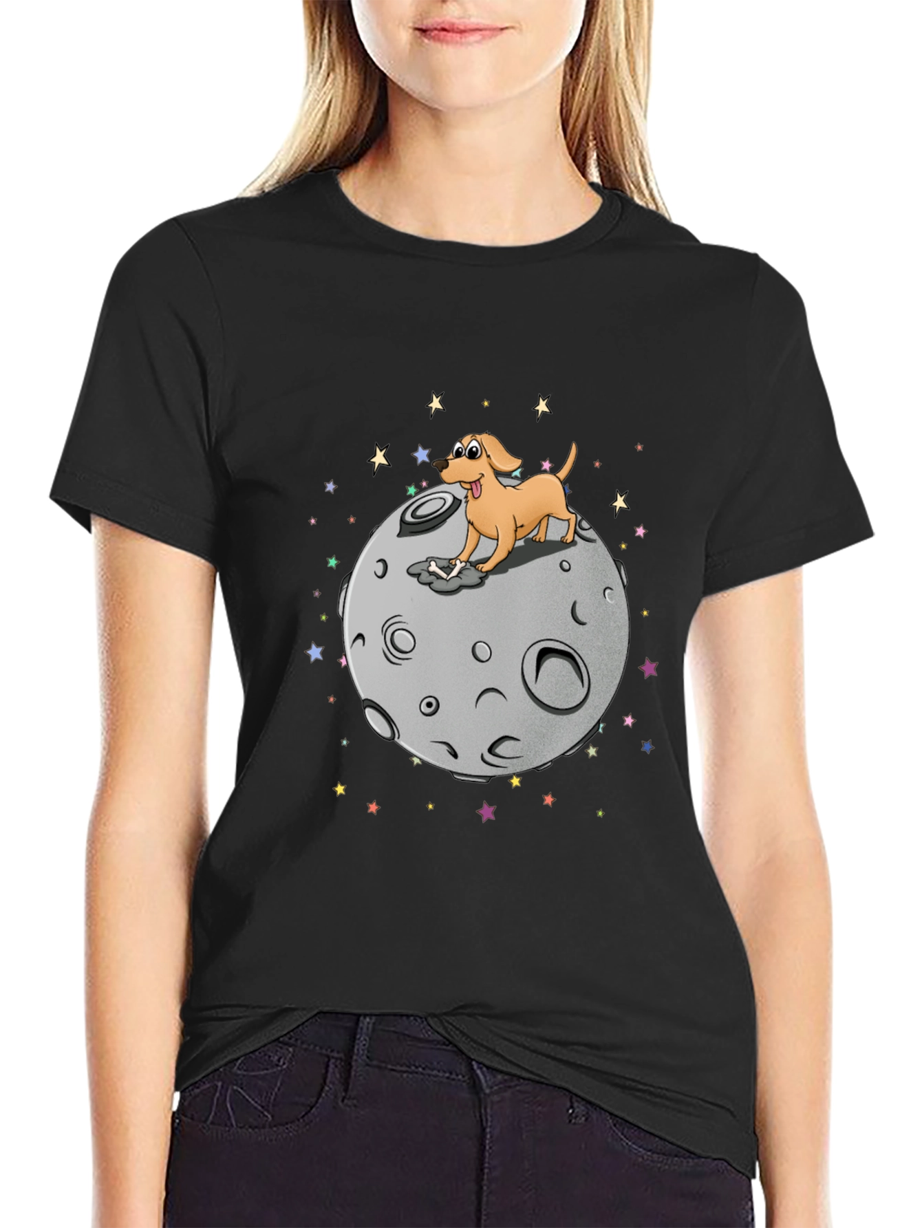 Black Dog on Moon Graphic T-Shirt view 2