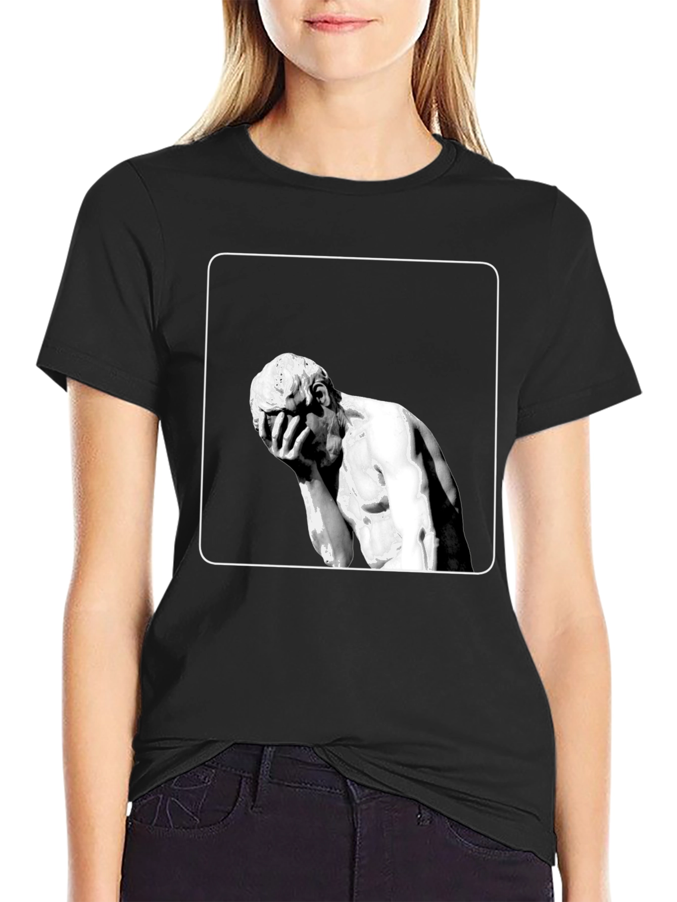 Black Modern Art Tee - Melancholy Statue Graphic view 2