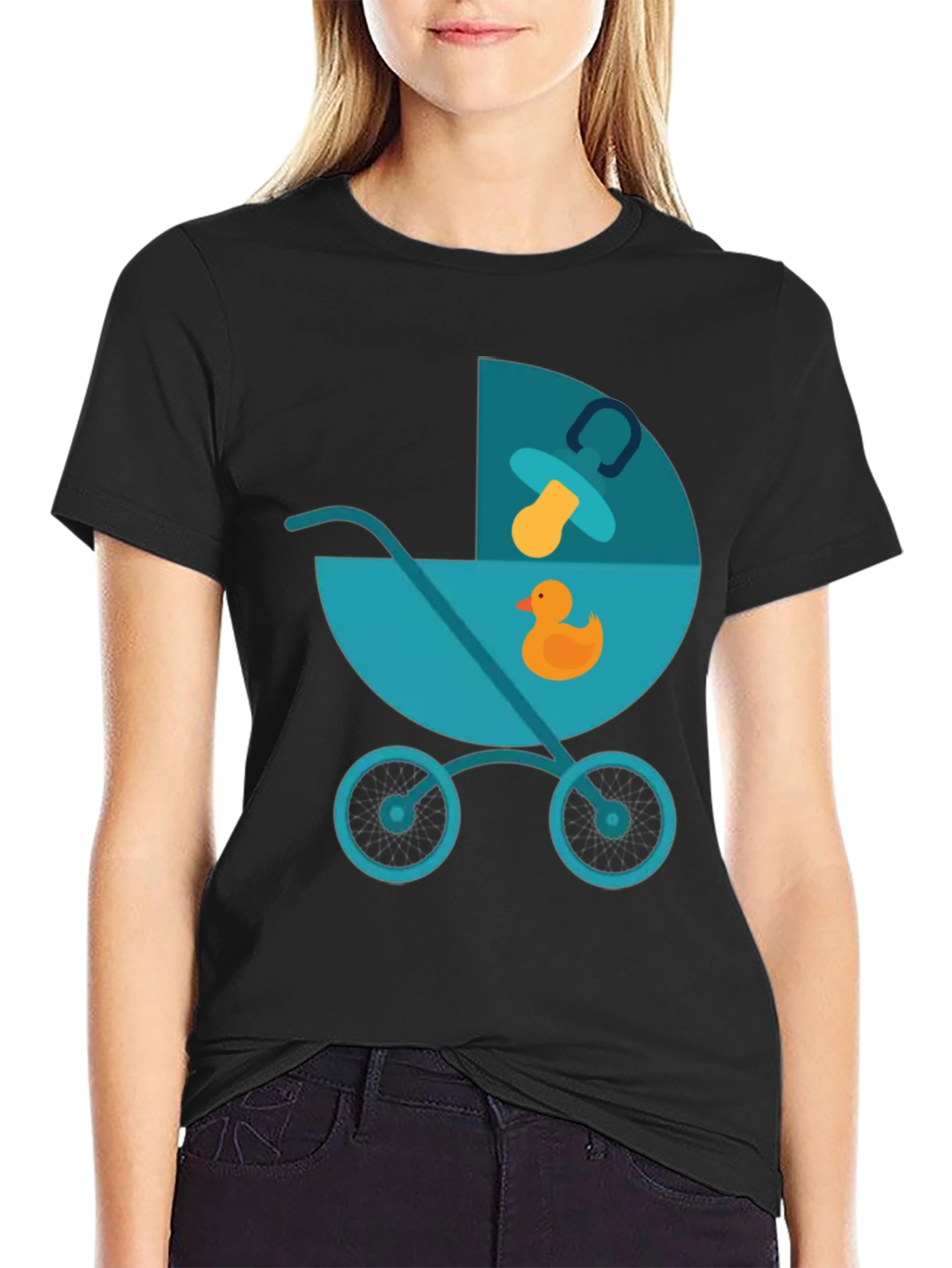 Black Cute Baby Stroller Graphic T-Shirt - Soft Cotton Tee view 2