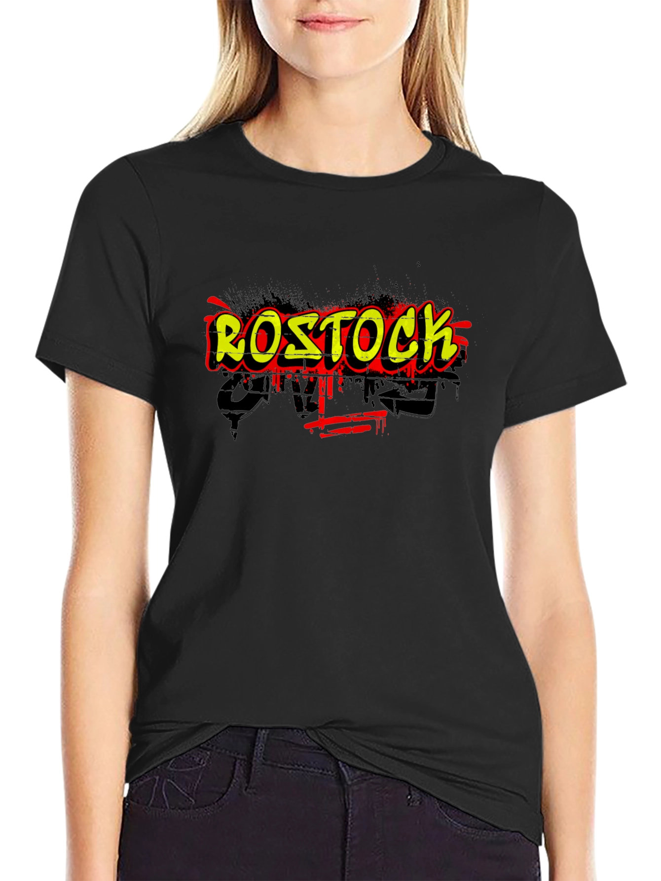 Black Rostock Graffiti Graphic Tee - Urban Style view 2