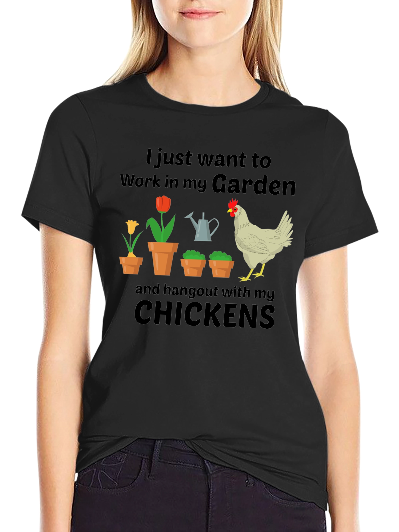 Black Gardening & Chickens T-Shirt view 2