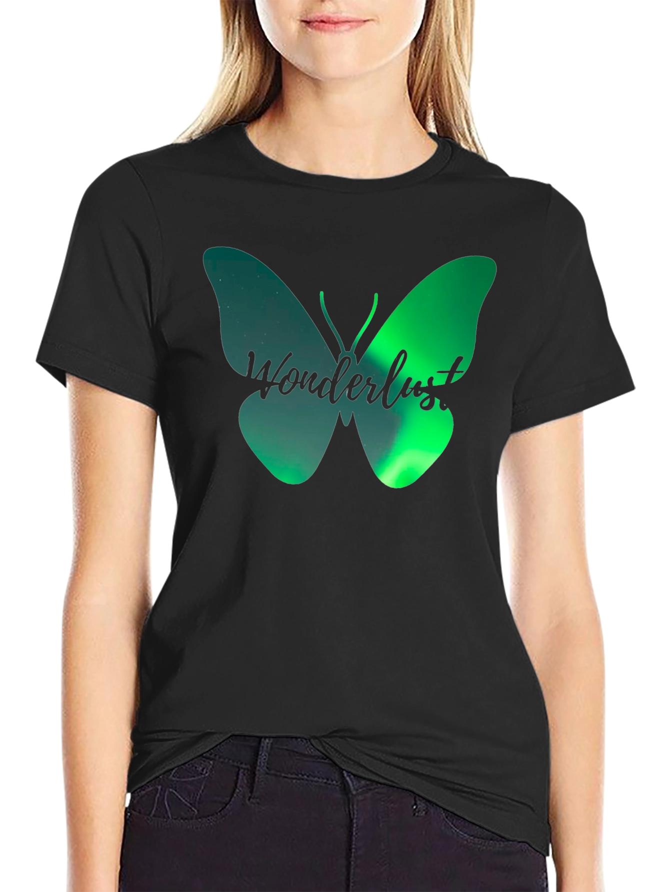 Black Wanderlust Butterfly Graphic T-Shirt - Black view 2