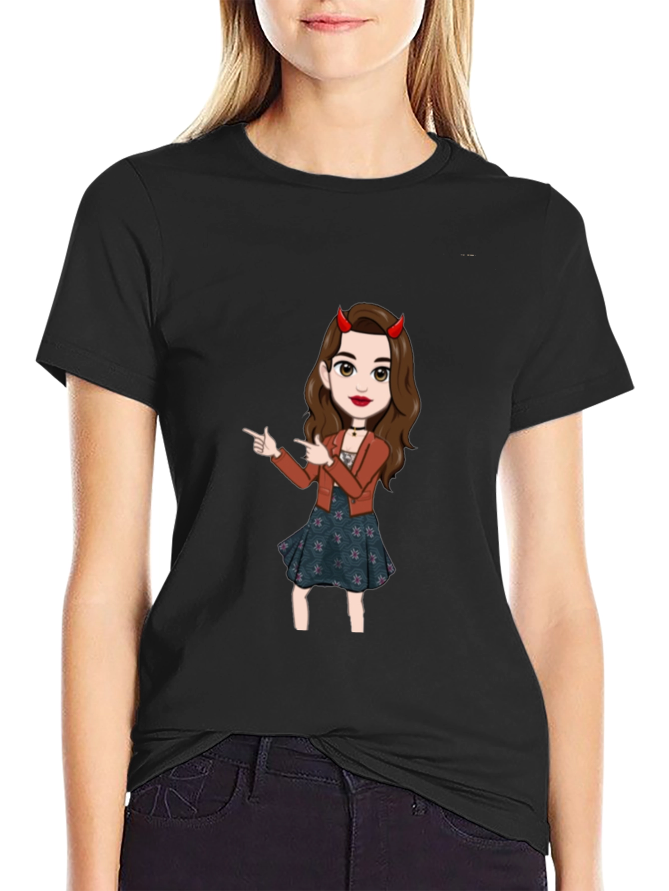 Black Fun Devil Girl Graphic Tee - Black Cotton Blend view 2