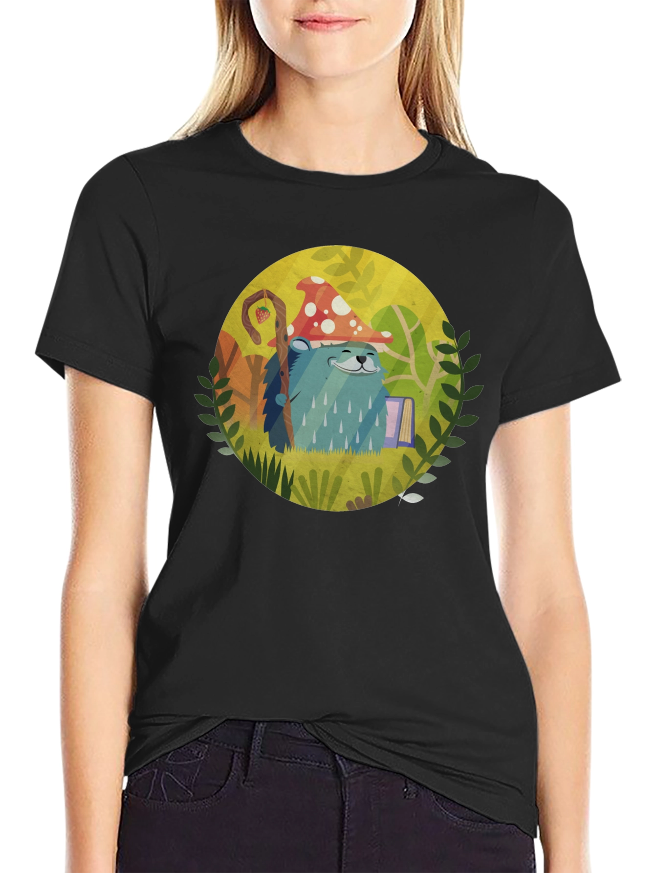 Black Whimsical Hedgehog T-Shirt view 2