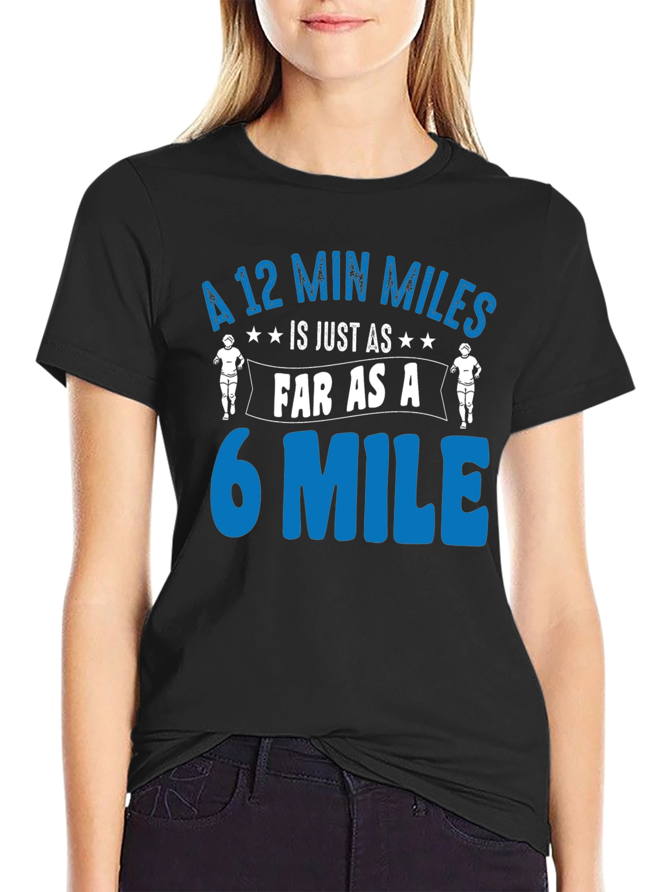 Black Funny Running T-Shirt: 12 Min Miles = 6 Mile Pace view 2