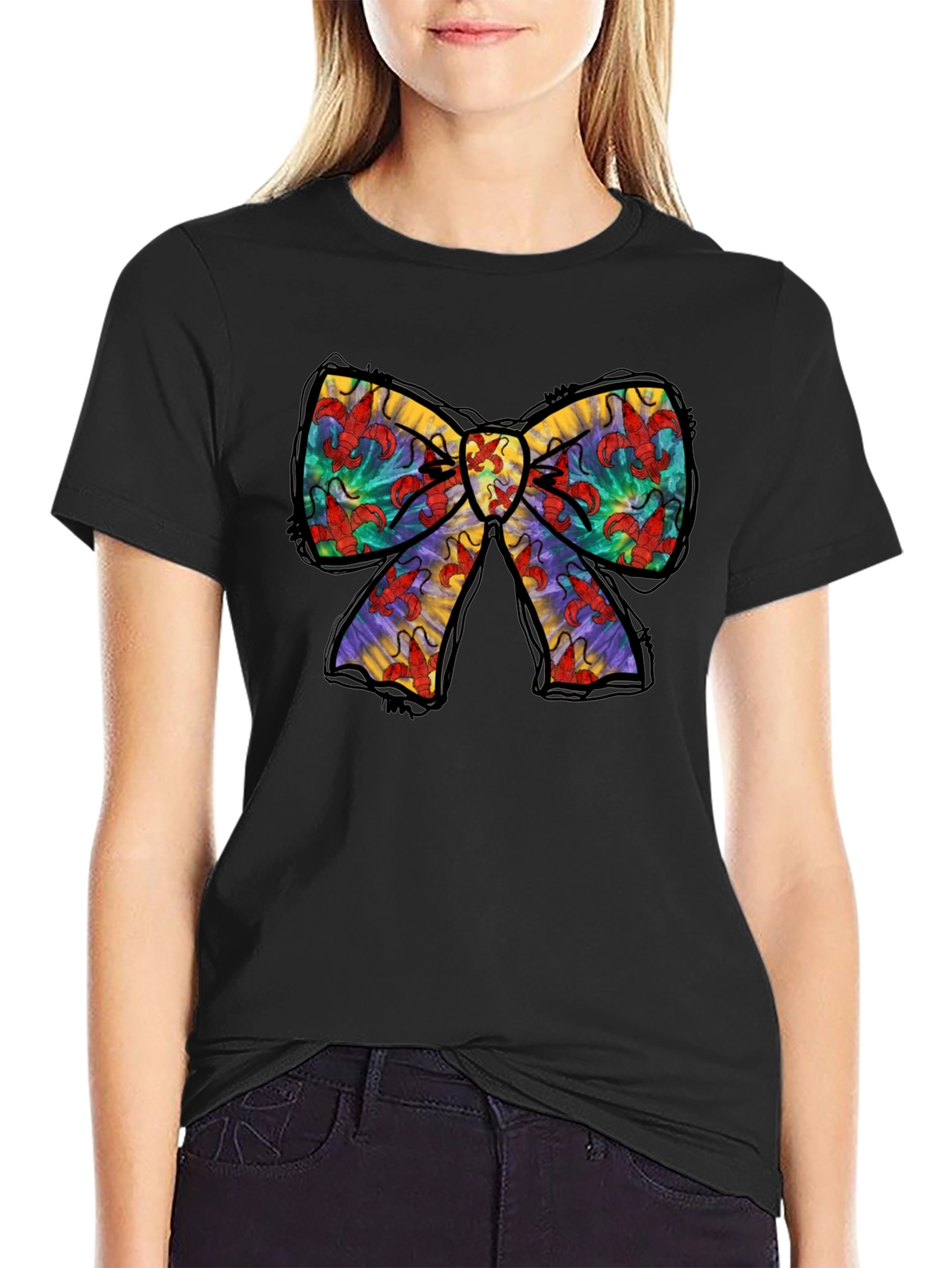 Black Crawfish Bow Tie Graphic T-Shirt view 2