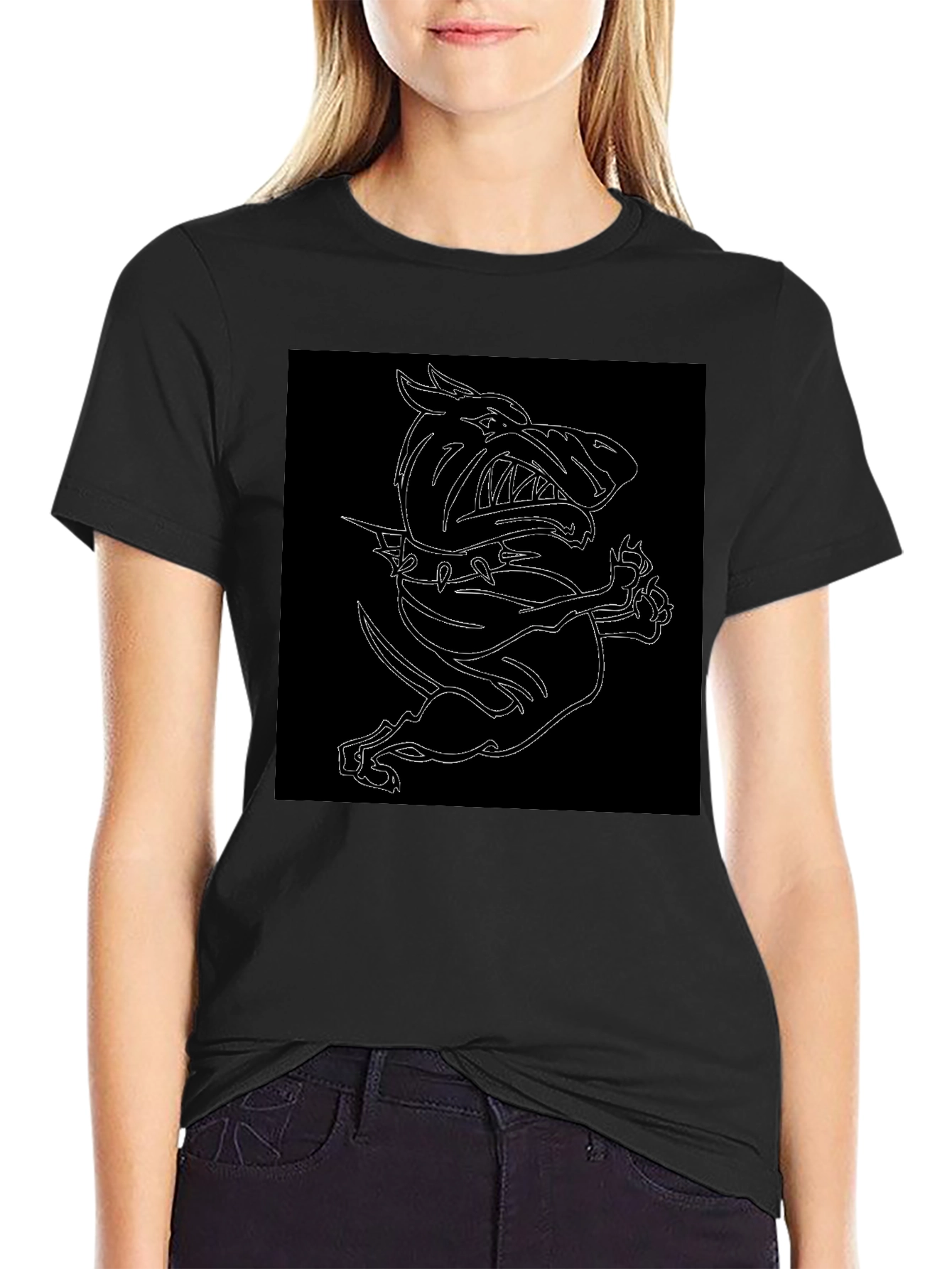 Black Edgy Dog Graphic Tee - Black Cotton T-Shirt view 2