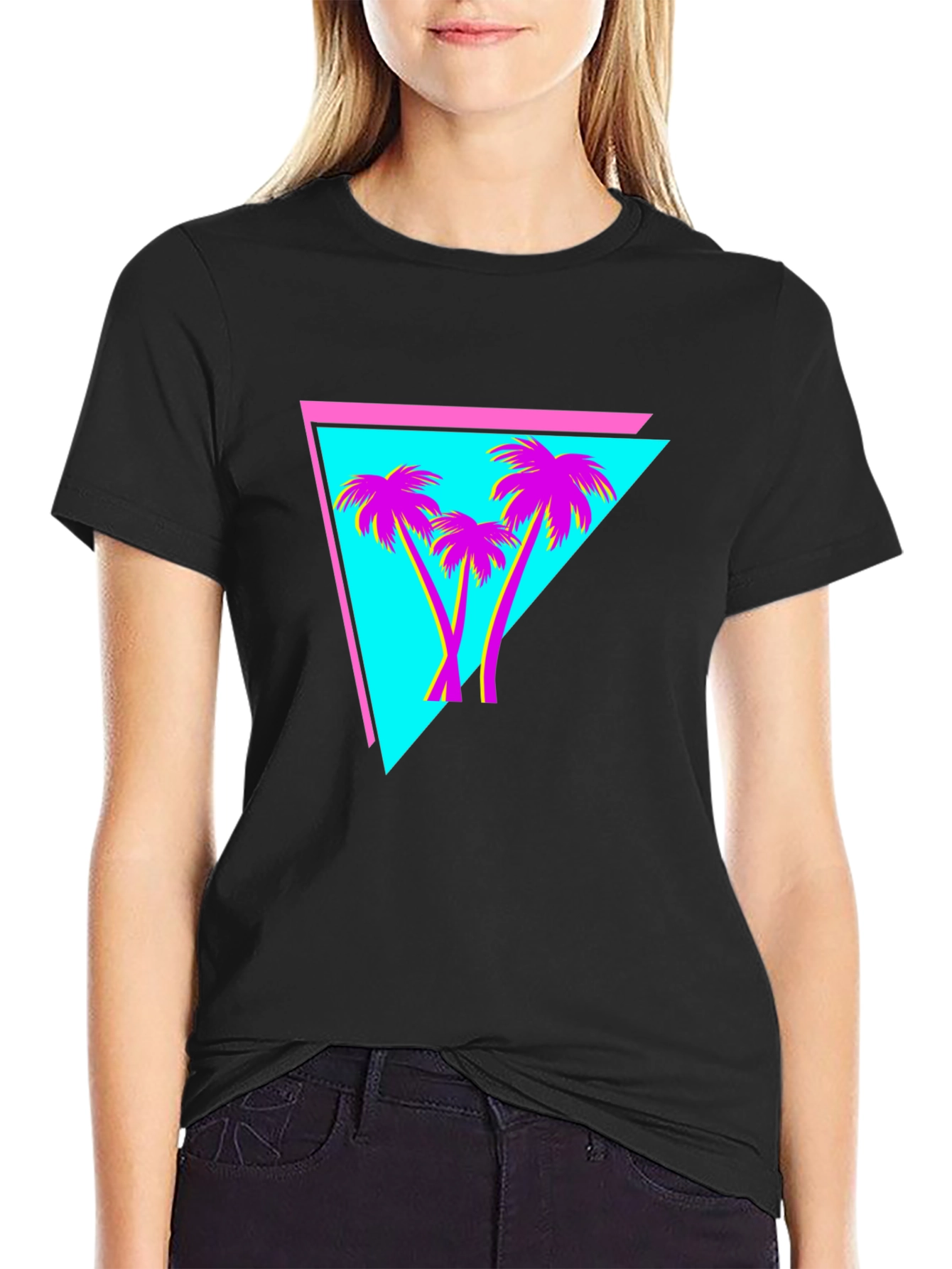 Black Retro Palm Tree Triangle Tee view 2