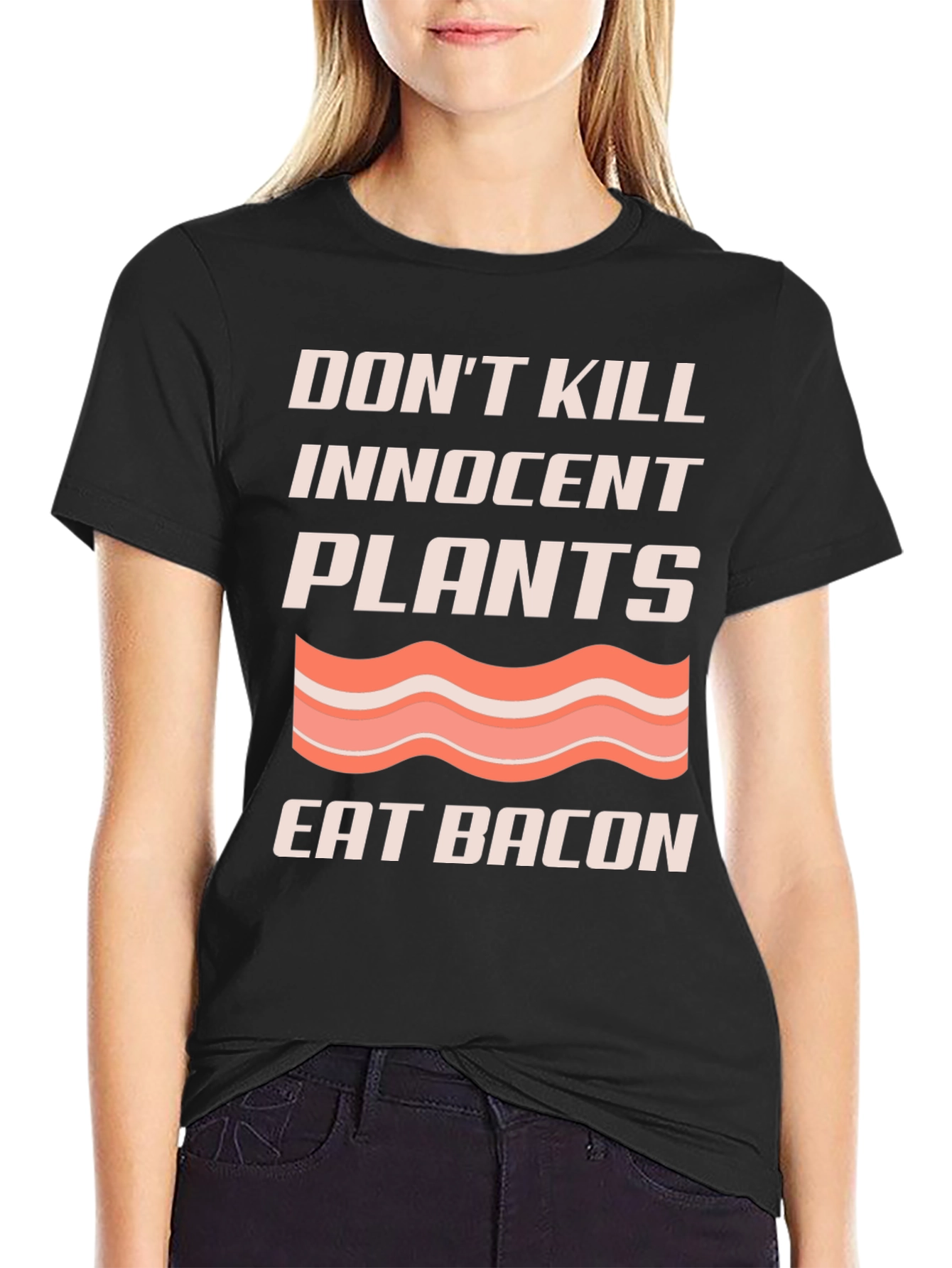 Black Don't Kill Plants Eat Bacon Graphic T-Shirt view 2