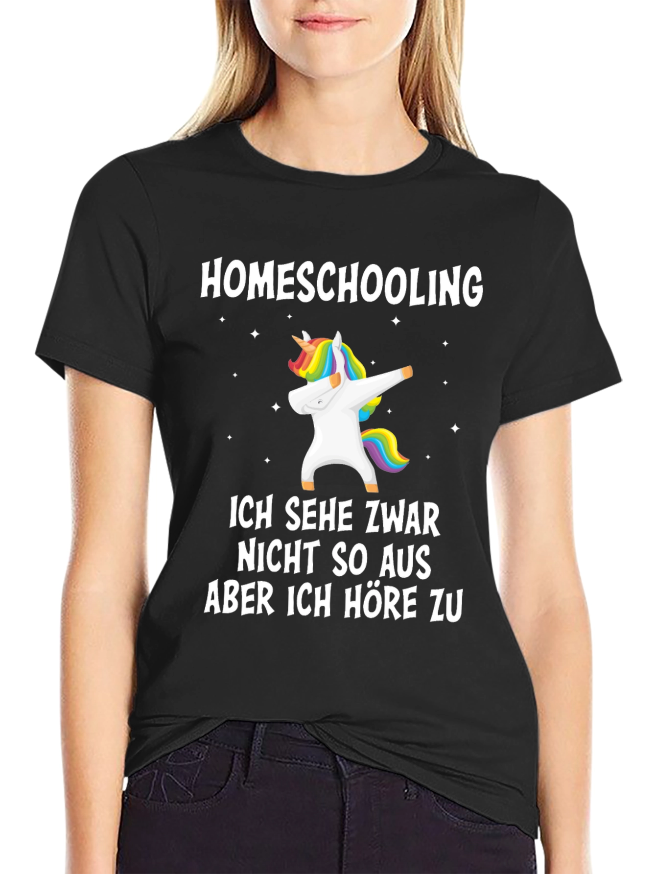 Black Homeschooling Unicorn T-Shirt view 2