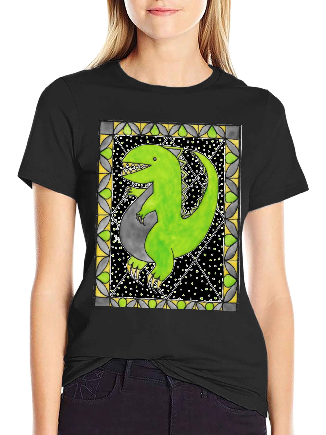 Black Dinosaur T-Shirt - Funky Graphic Tee view 2
