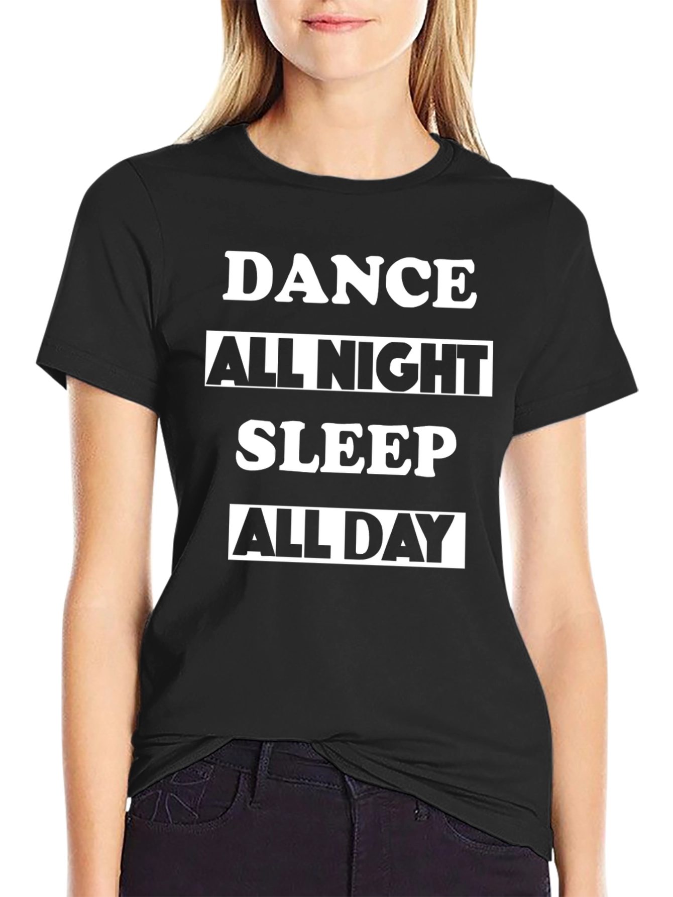 Black Dance All Night Graphic Tee - Black Cotton T-Shirt view 2
