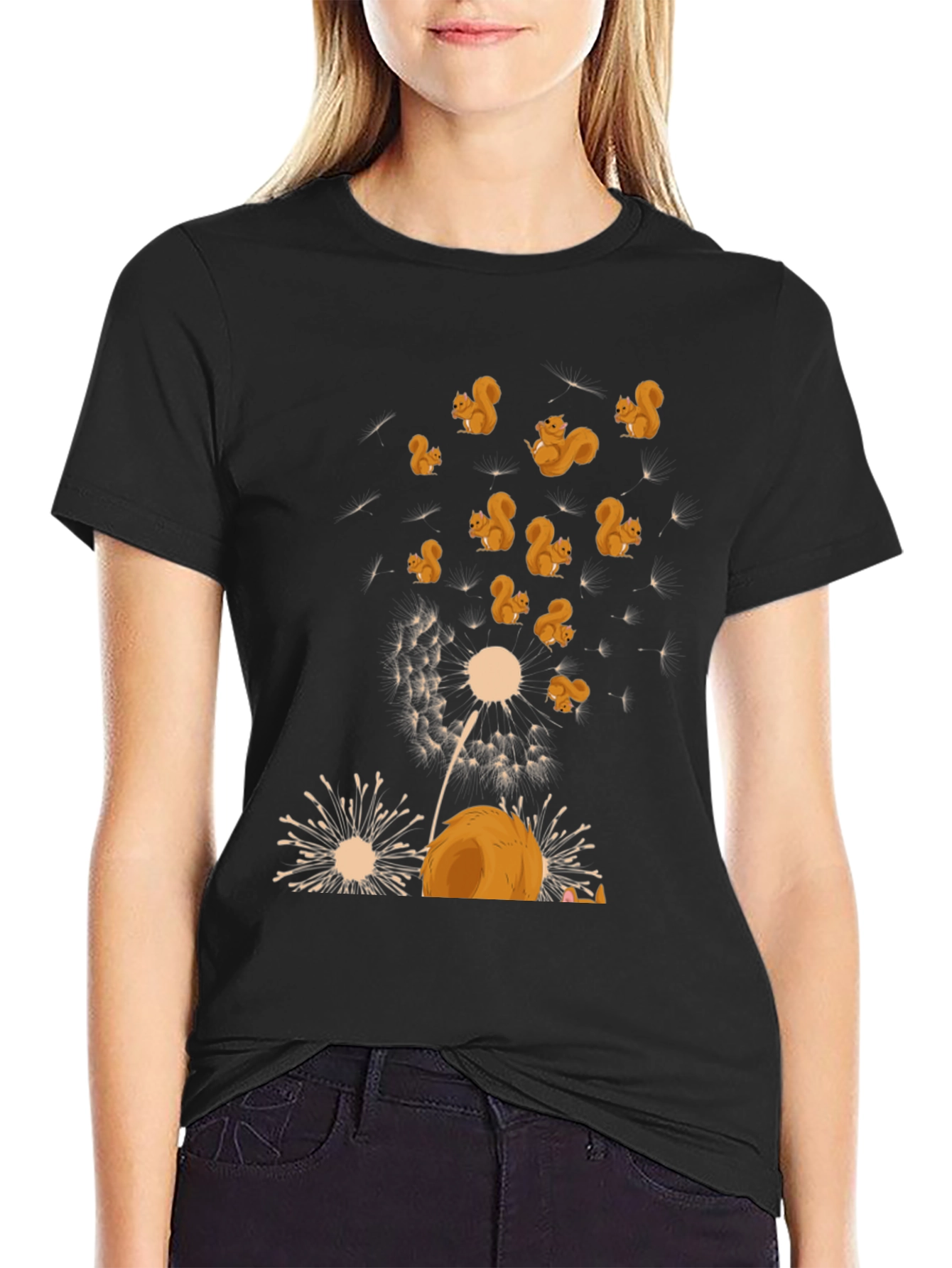 Black Squirrel Dandelion T-Shirt - Whimsical Graphic Tee view 2
