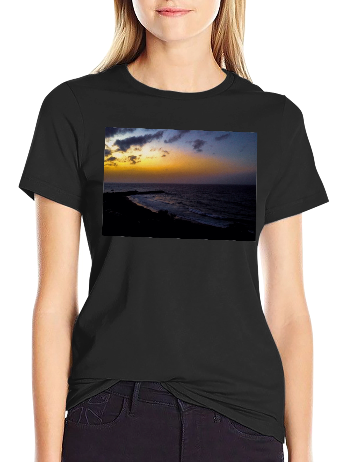 Black Sunset Beach Graphic T-Shirt view 2