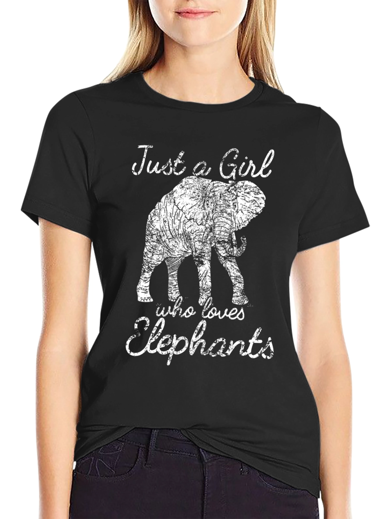 Black Elephant Lover Graphic Tee - Just a Girl view 2