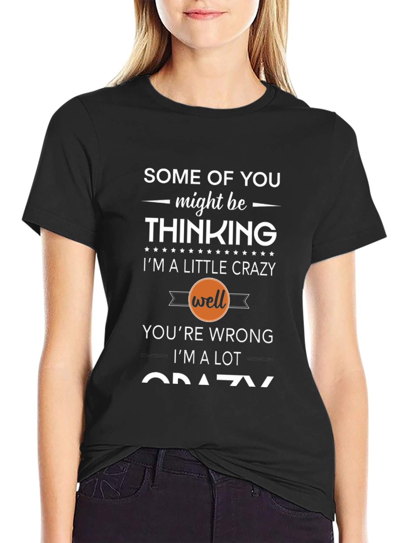 Black Crazy Thinking T-Shirt - Funny Slogan Tee view 2