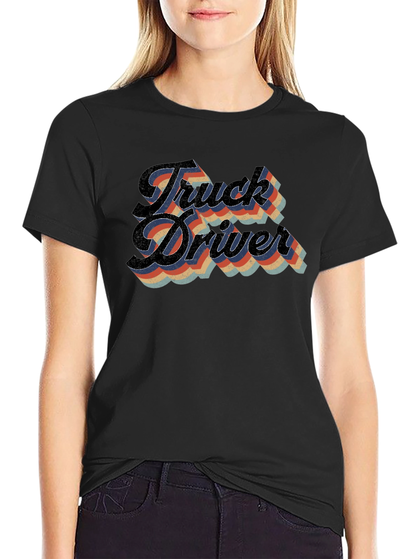 Black Truck Driver Retro Style T-Shirt view 2