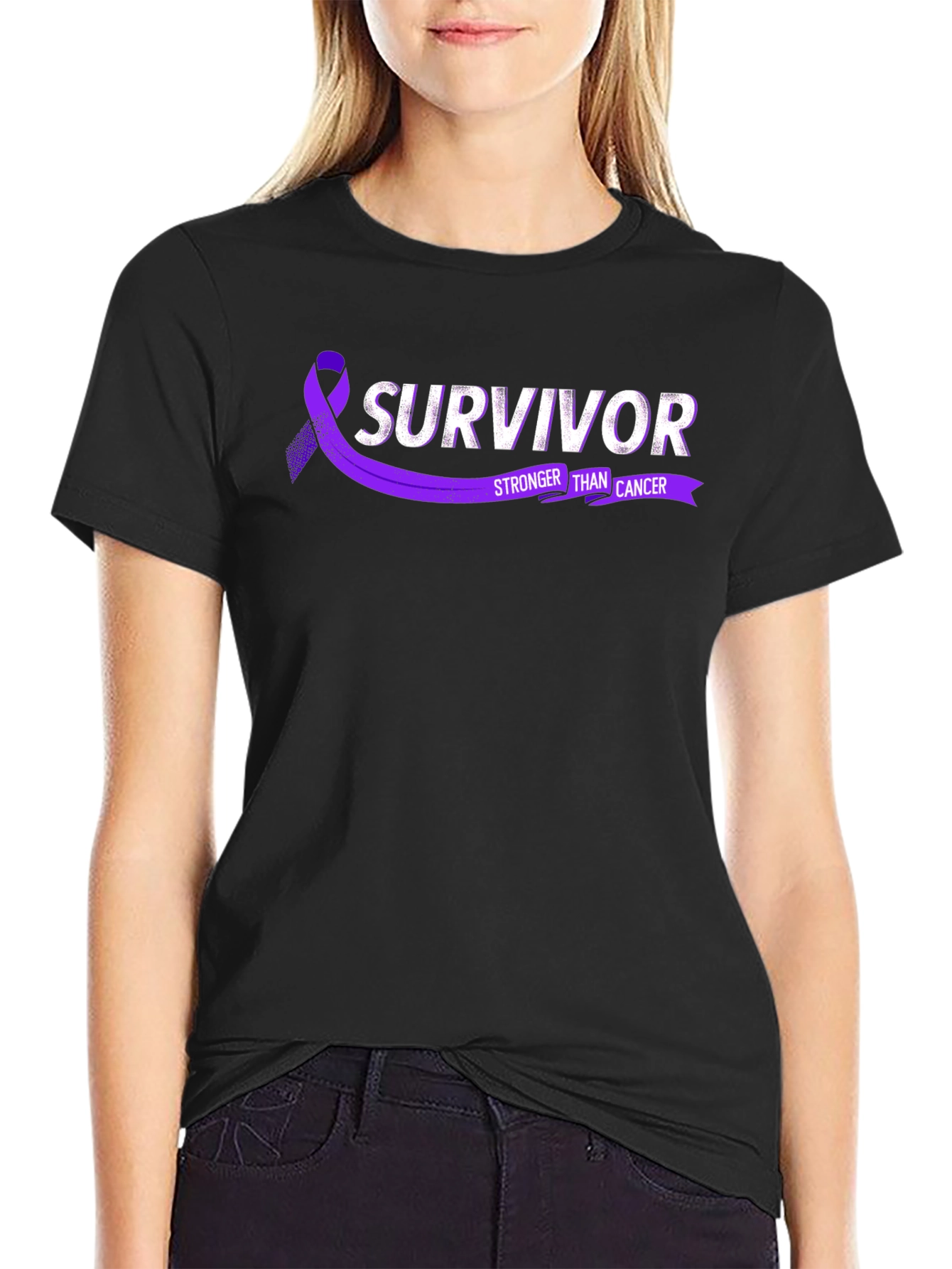 Black Survivor Stronger Than Cancer Awareness T-Shirt view 2
