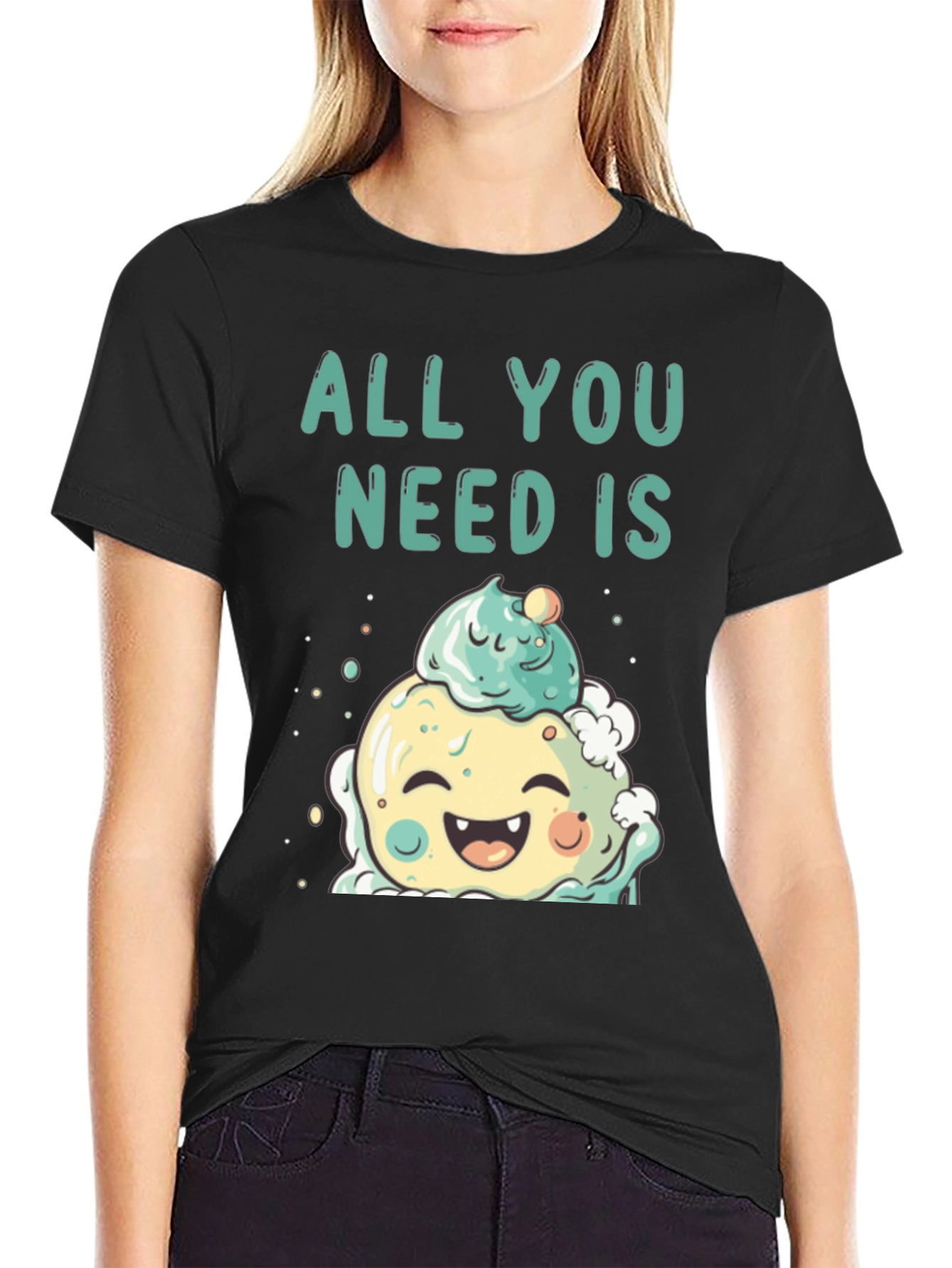 Black All You Need Is Cute Ice Cream T-Shirt view 2