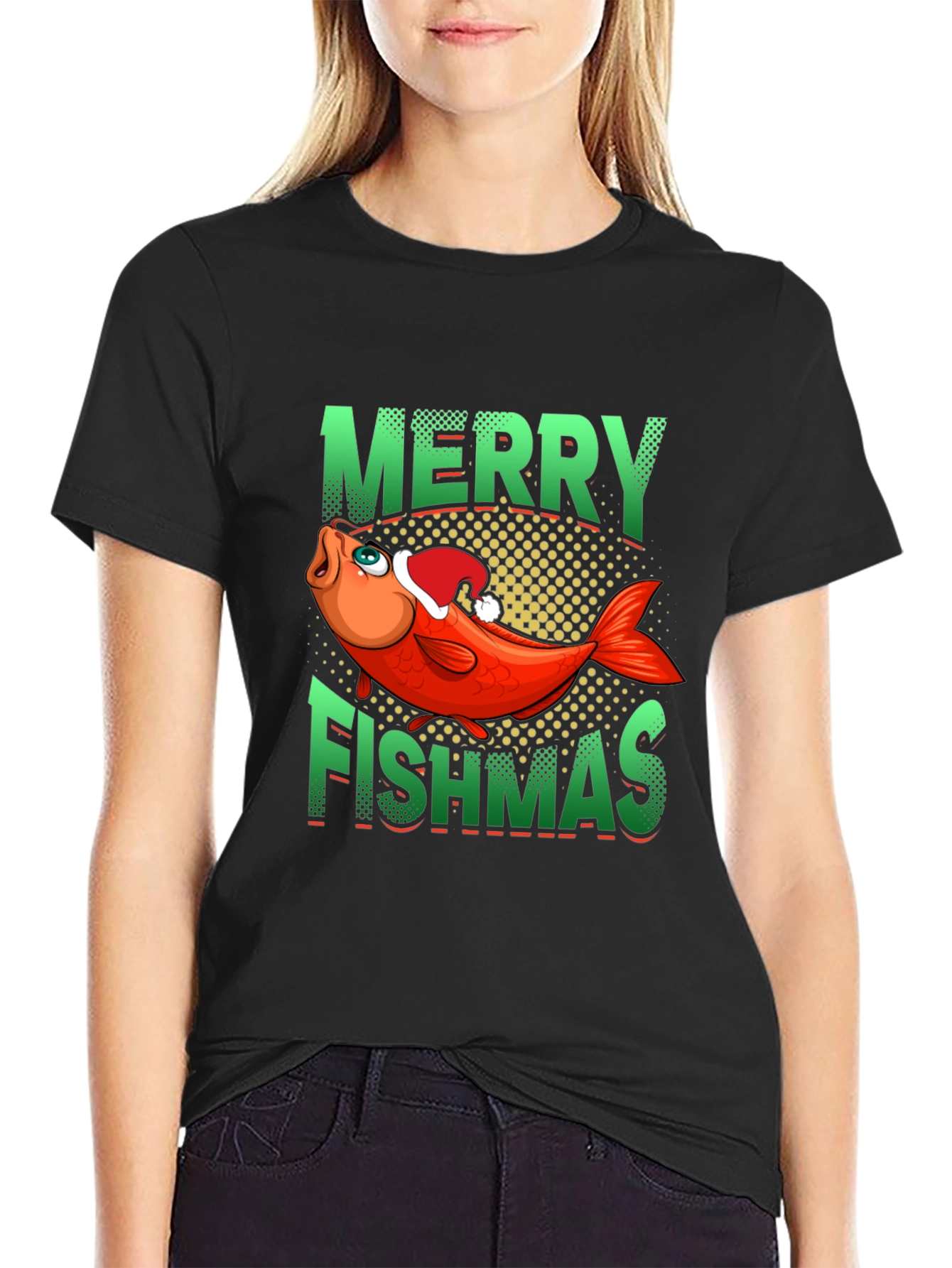 Black Merry Fishmas Graphic Tee view 2