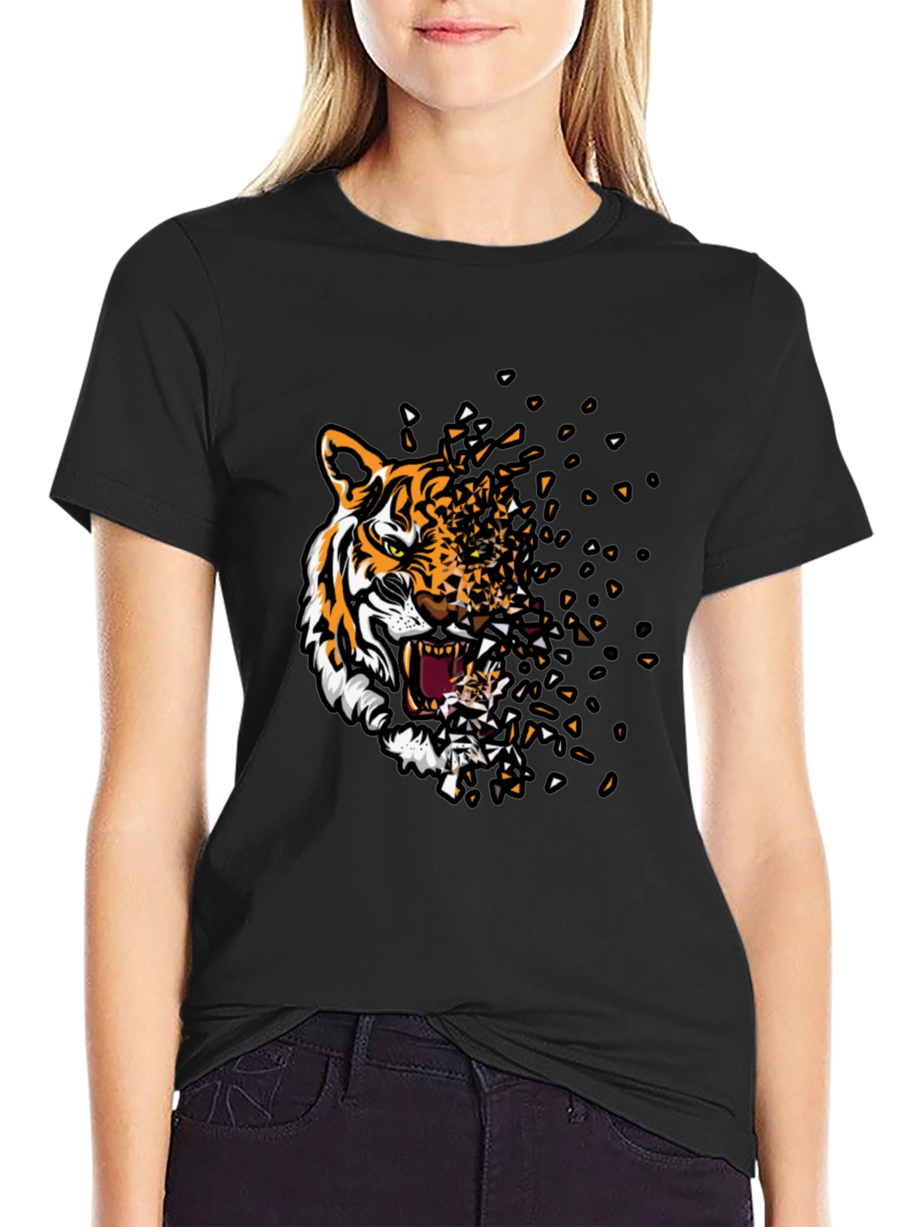 Black Tiger Graphic Print Men's Black T-Shirt view 2
