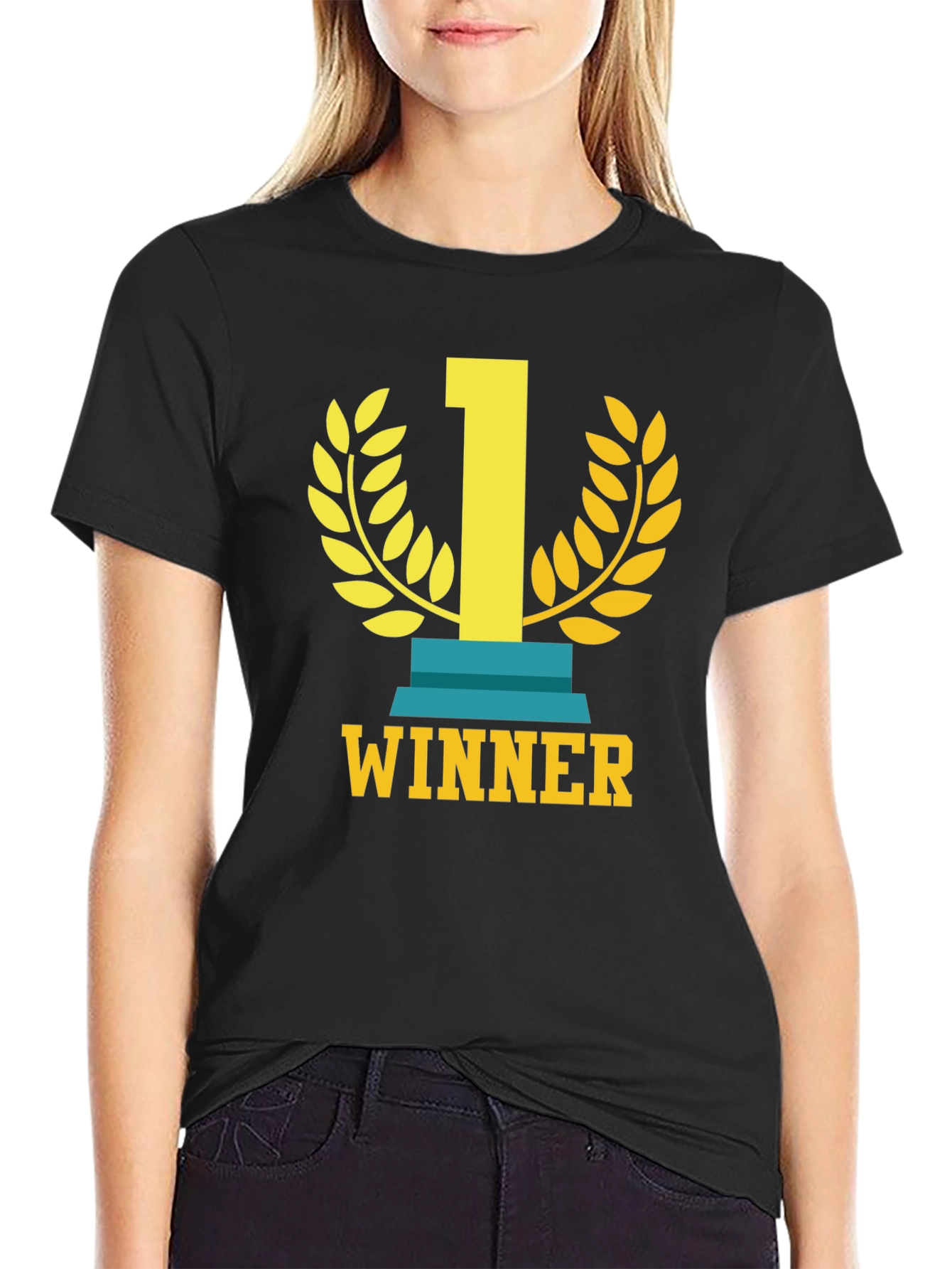 Black Winner T-Shirt - Champion Graphic Tee - Casual Apparel view 2