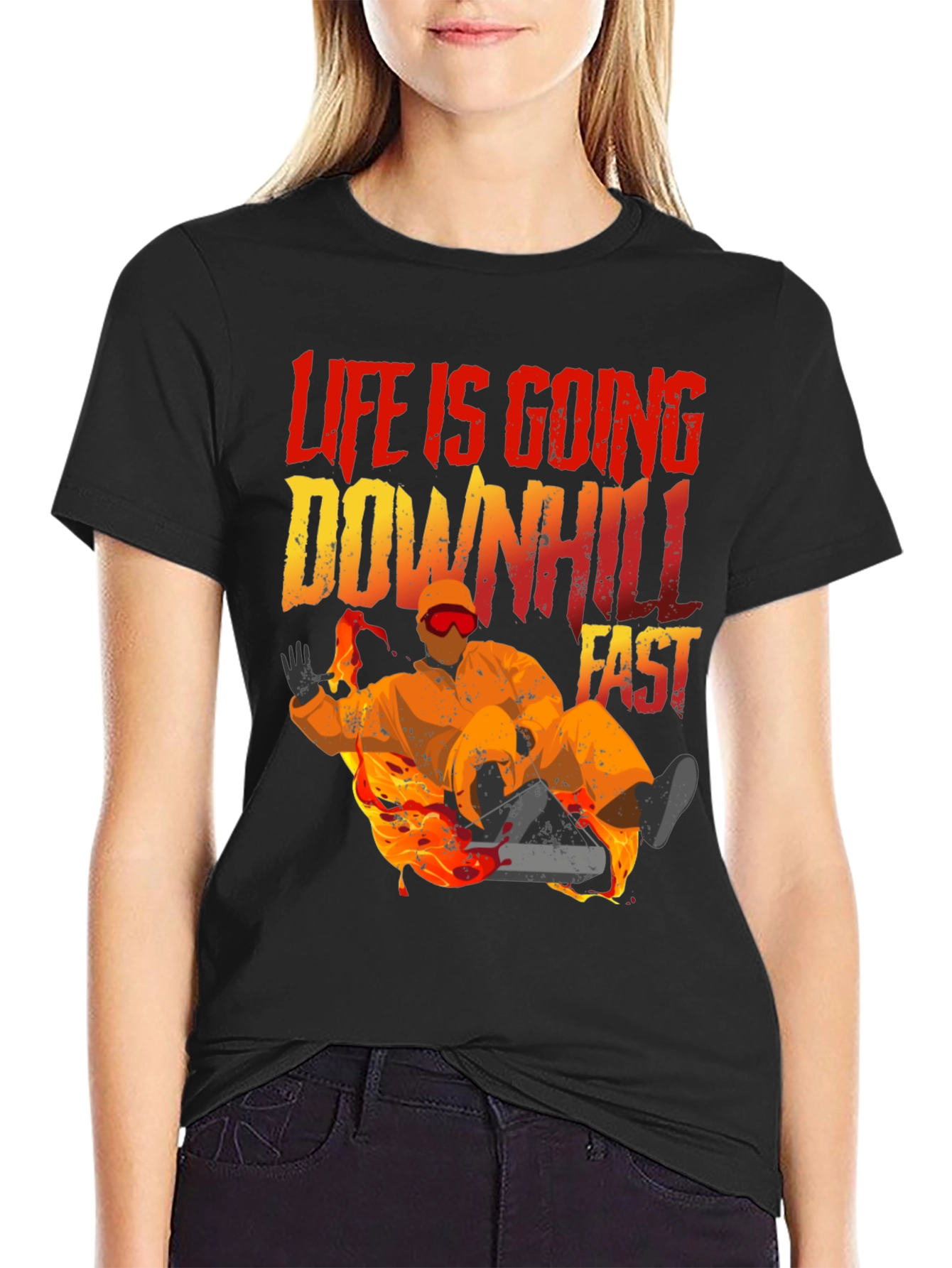 Black Life Is Going Downhill Fast Graphic Tee - Black view 2