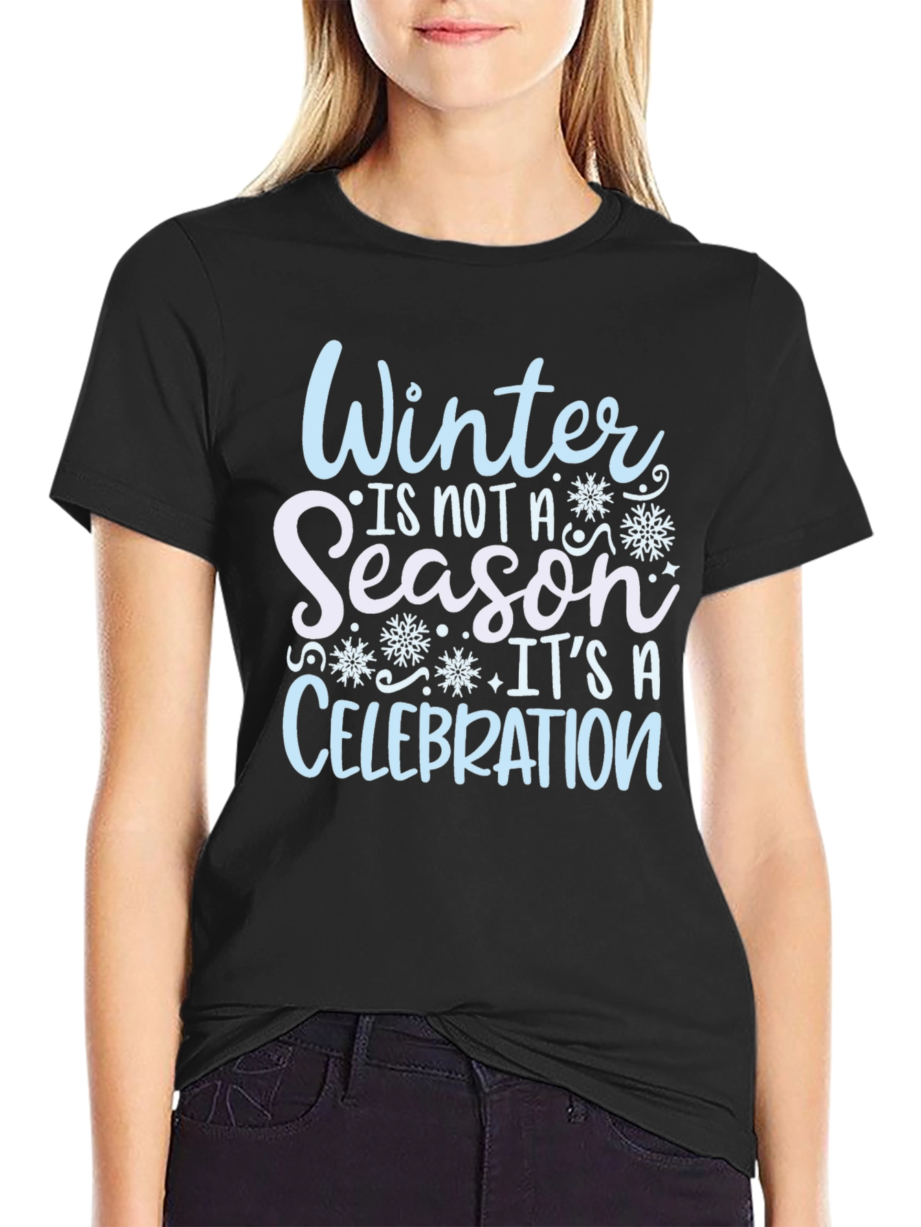 Black Winter Celebration Black Cotton T-Shirt view 2