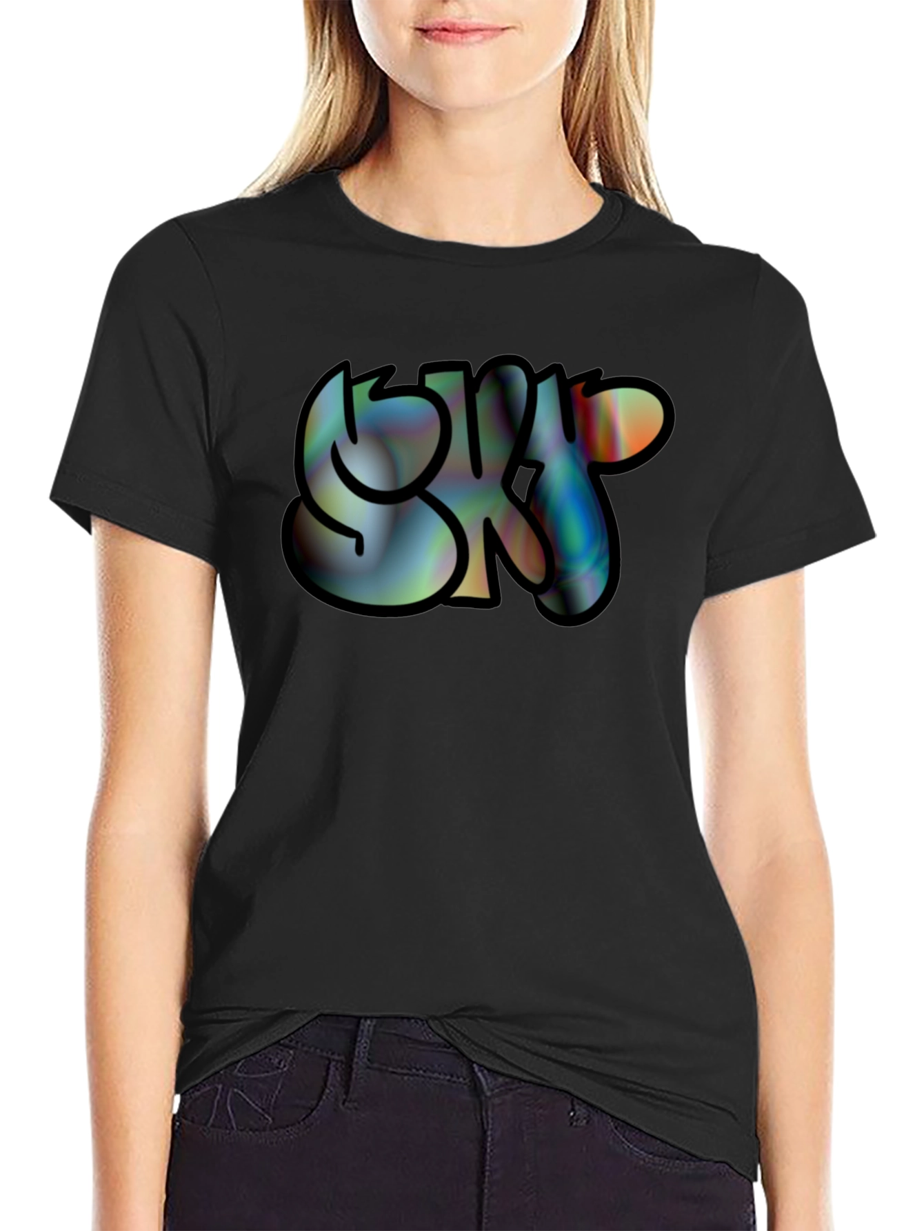 Black SK8 Graphic Print Black Tee - Casual Cool view 2
