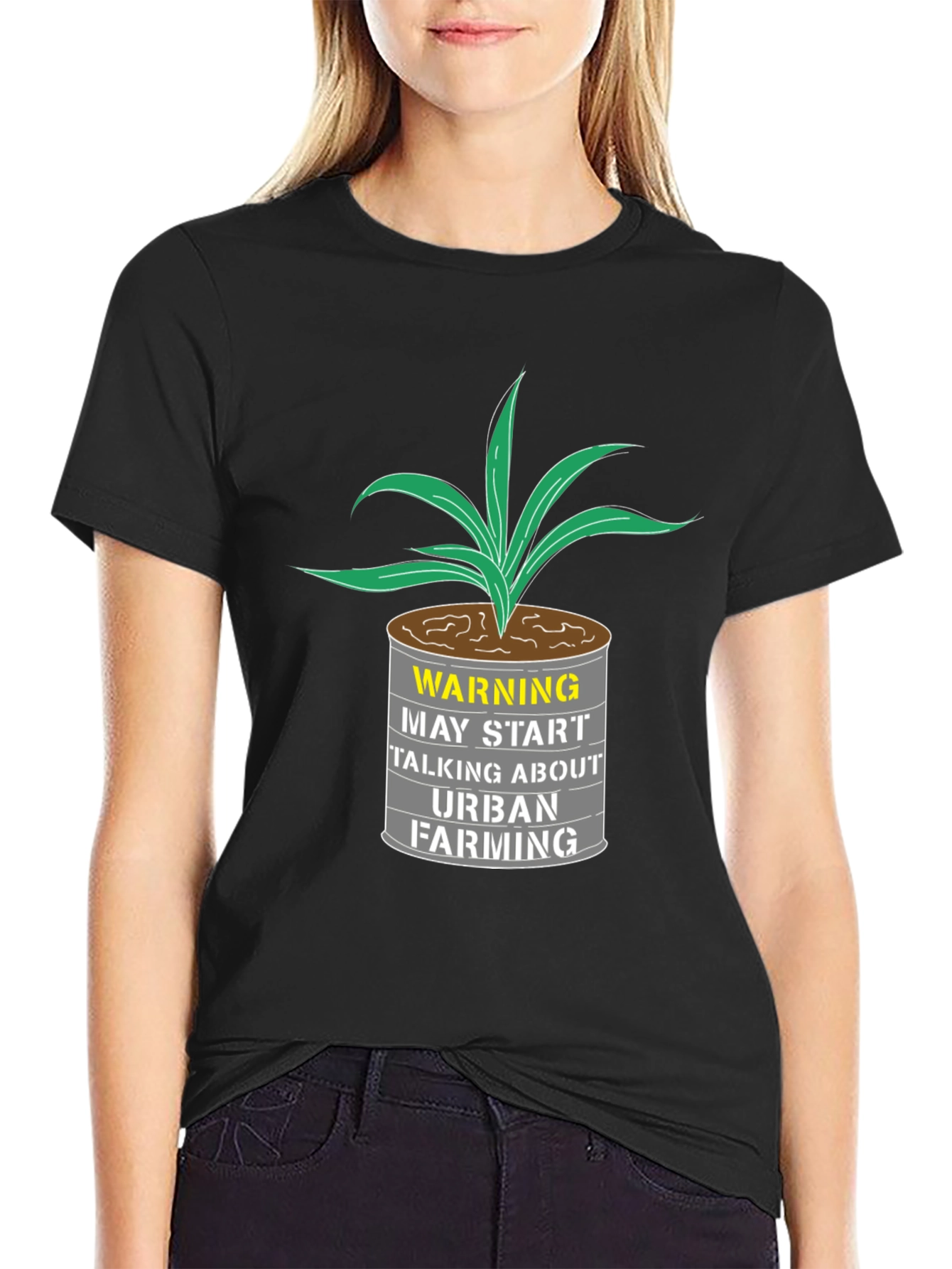 Black Urban Farming T-Shirt - Warning Graphic Tee view 2
