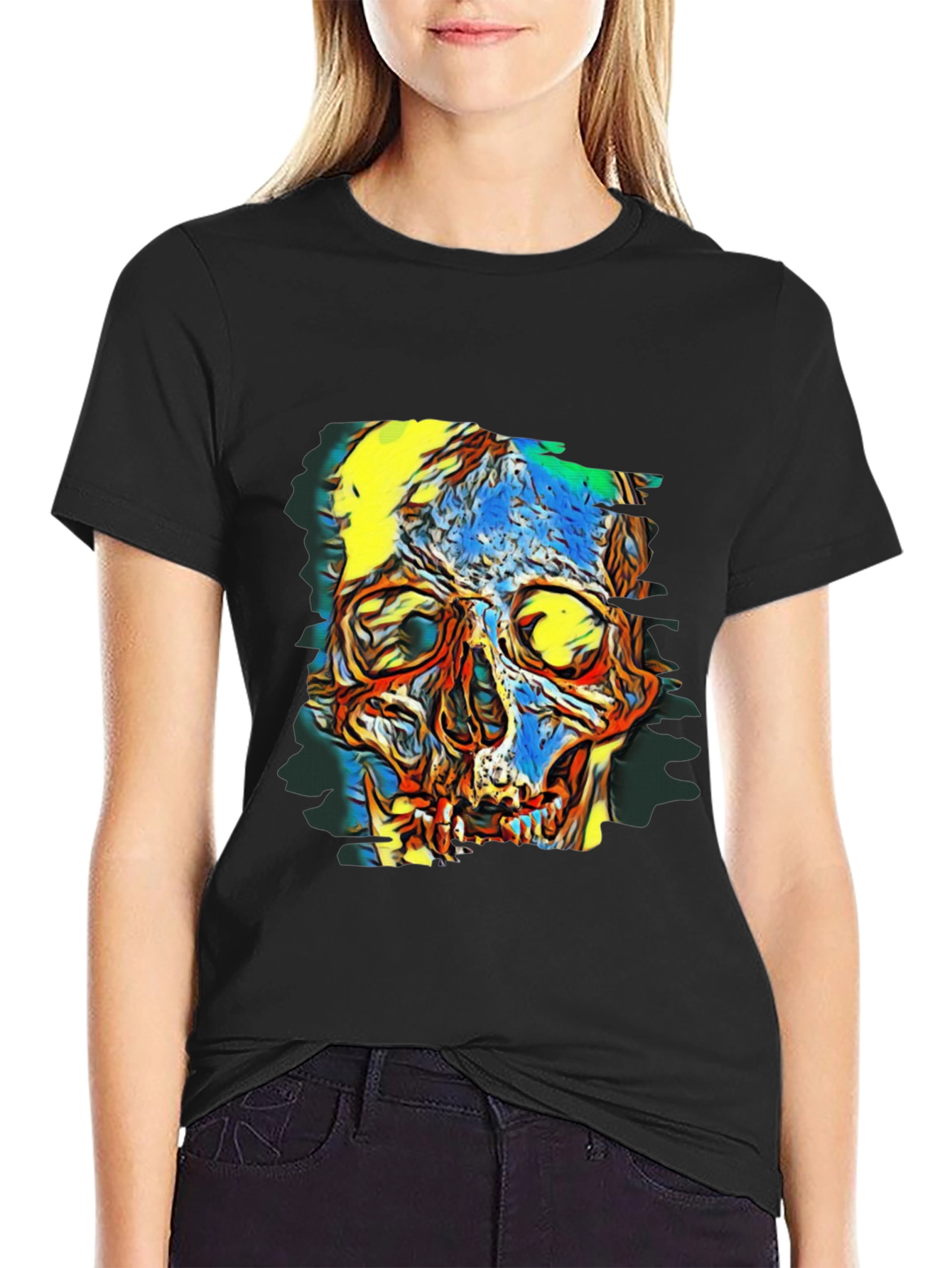 Black Abstract Skull Graphic Black T-Shirt view 2