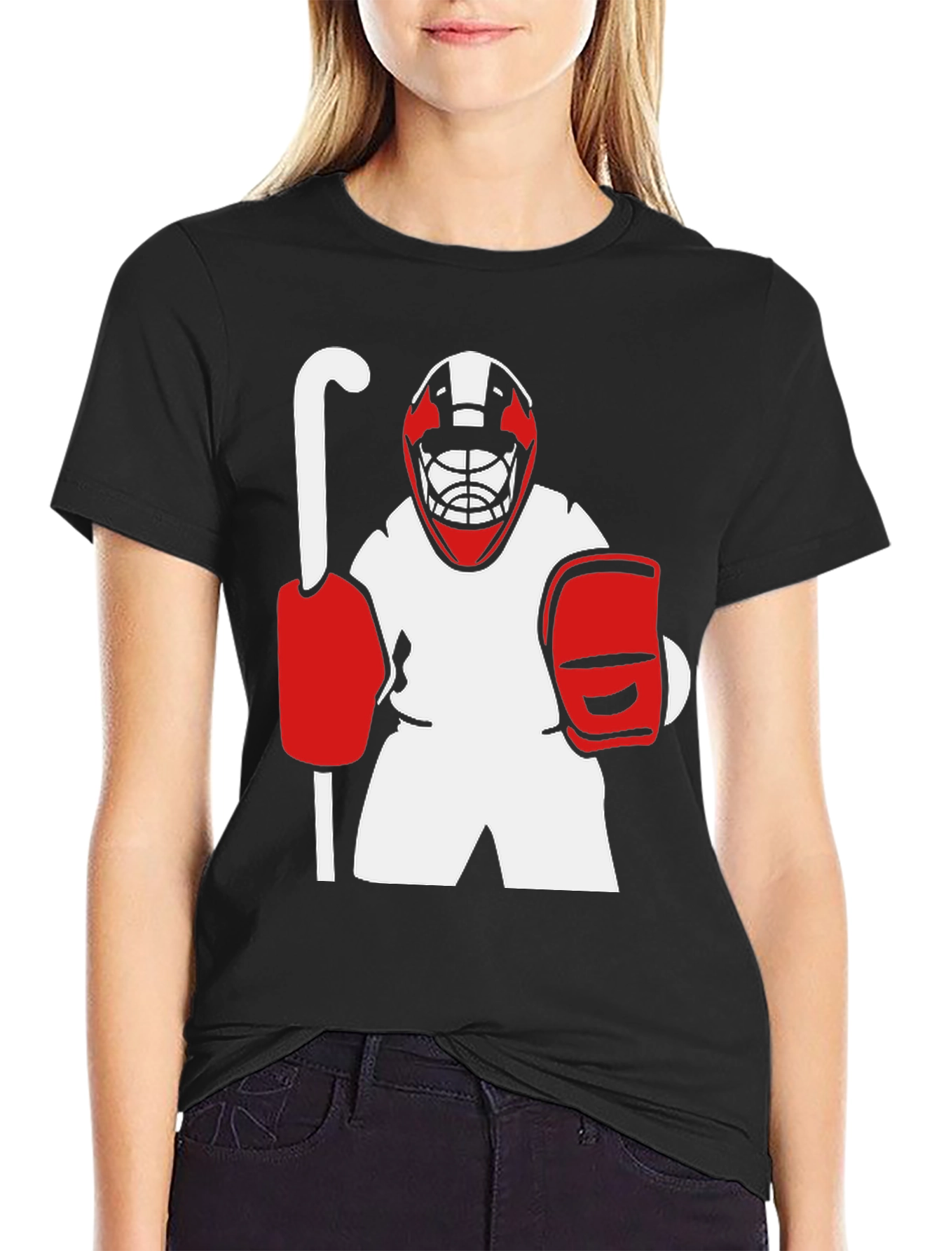Black Hockey Goalie Graphic Tee - Black Cotton T-Shirt view 2