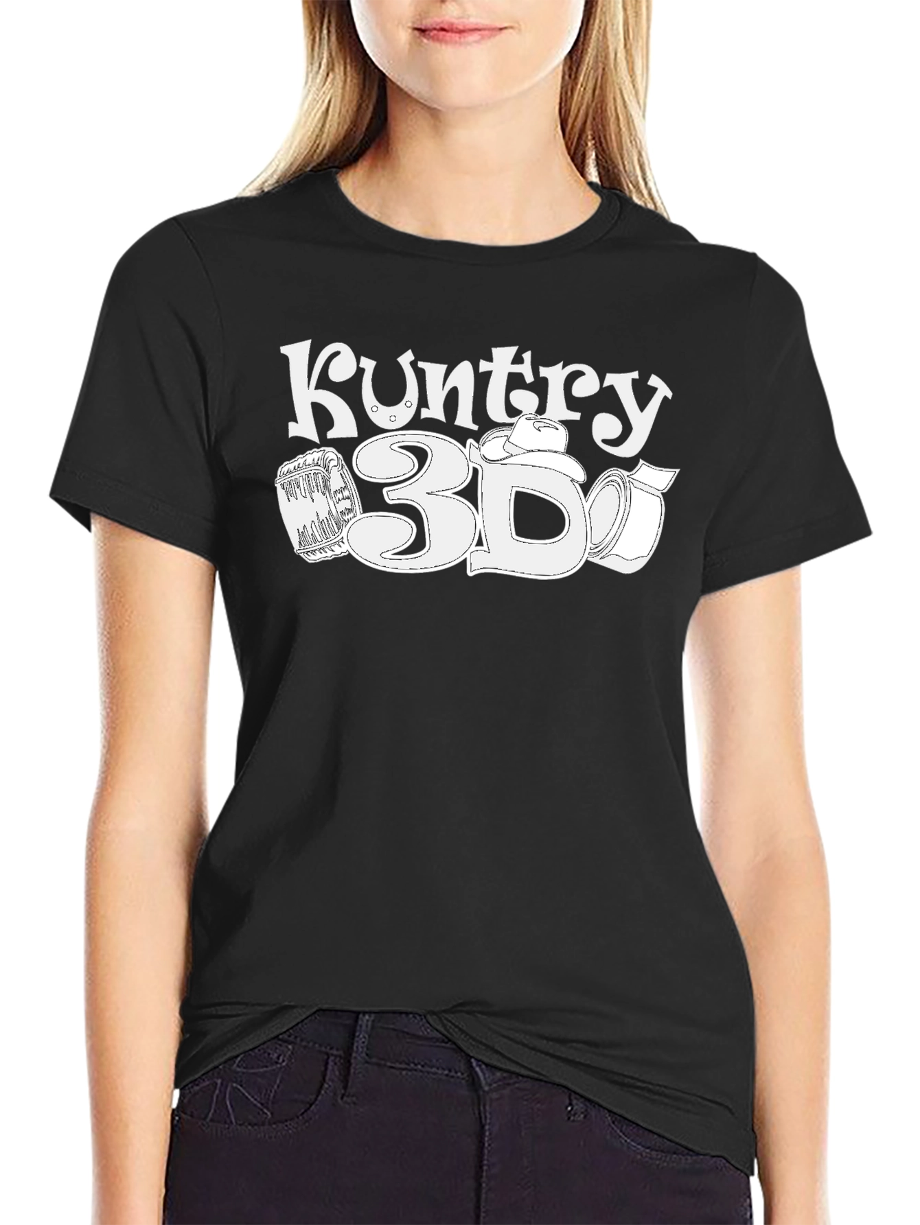Black Kuntry 3D T-Shirt - Black Cotton Graphic Tee view 2