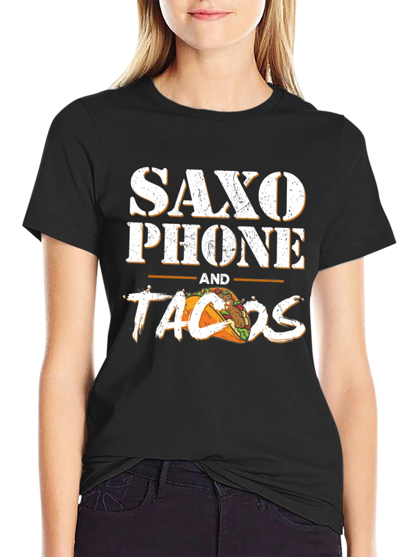 Black Saxophone and Tacos Graphic T-Shirt view 2