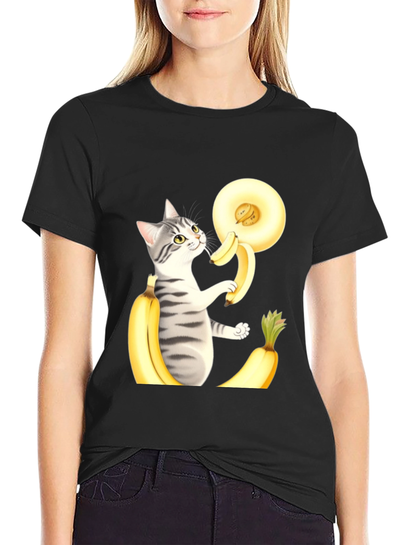 Black Cat Banana T-Shirt view 2