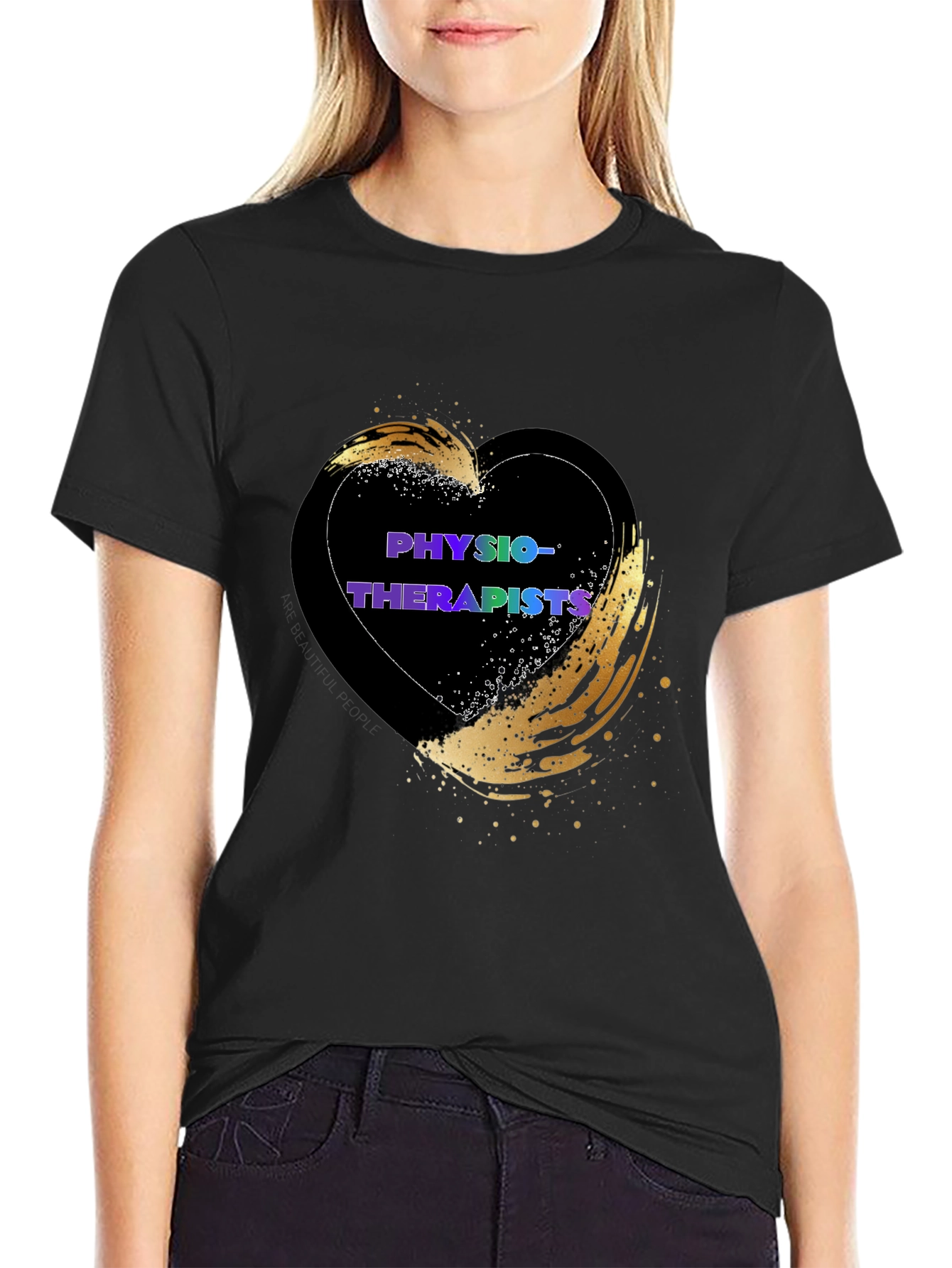Black Physiotherapist Heart T-Shirt - Gold Accent view 2