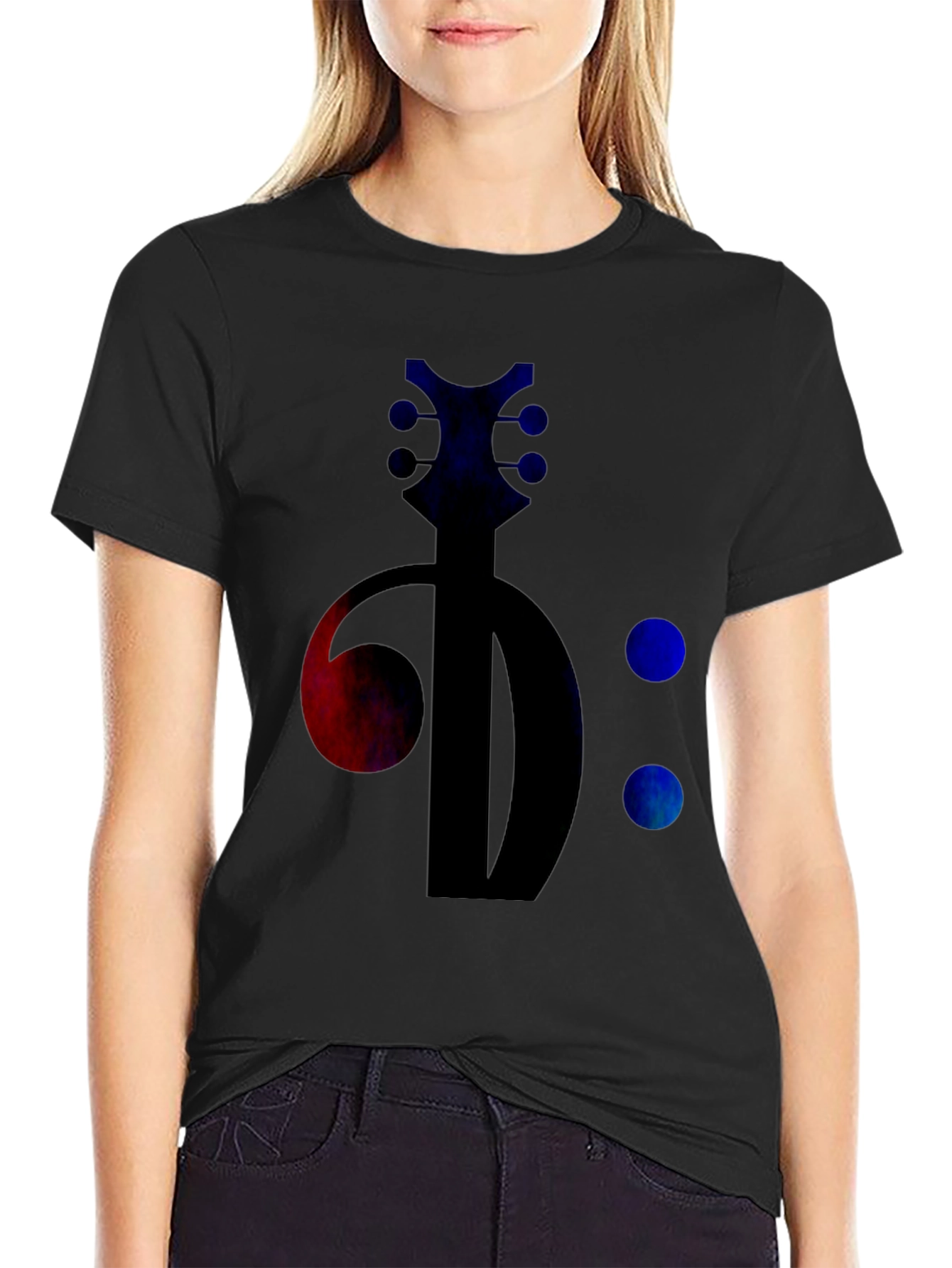 Black Bass Clef Guitar Tee - Music Lover's Black T-Shirt view 2