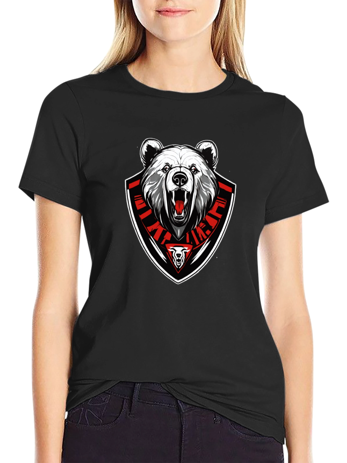 Black Bear Emblem Graphic Tee - Black Cotton Blend T-Shirt view 2