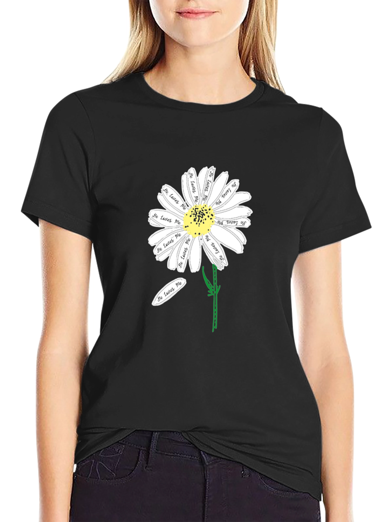 Black He Loves Me Daisy T-Shirt view 2