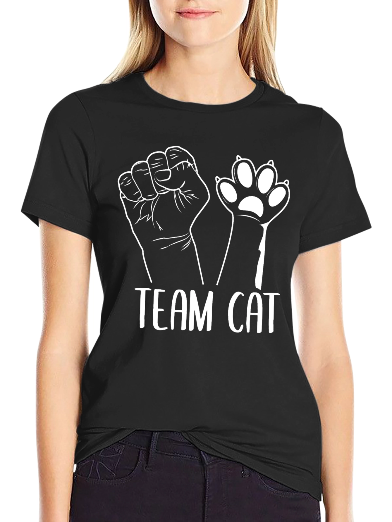 Black Team Cat T-Shirt - Feline Fan Apparel view 2