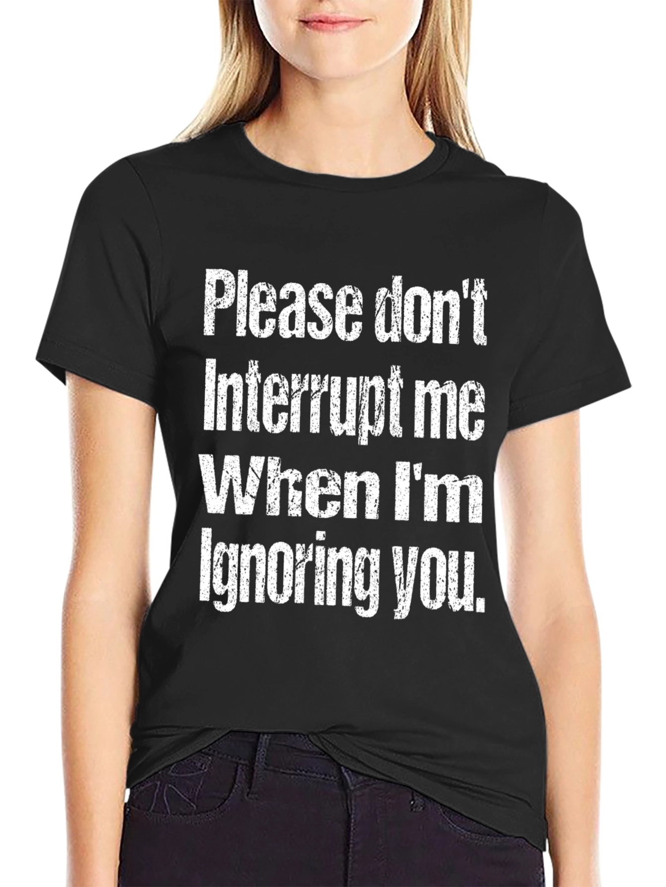 Black Humorous "Please Don't Interrupt" Graphic Tee view 2
