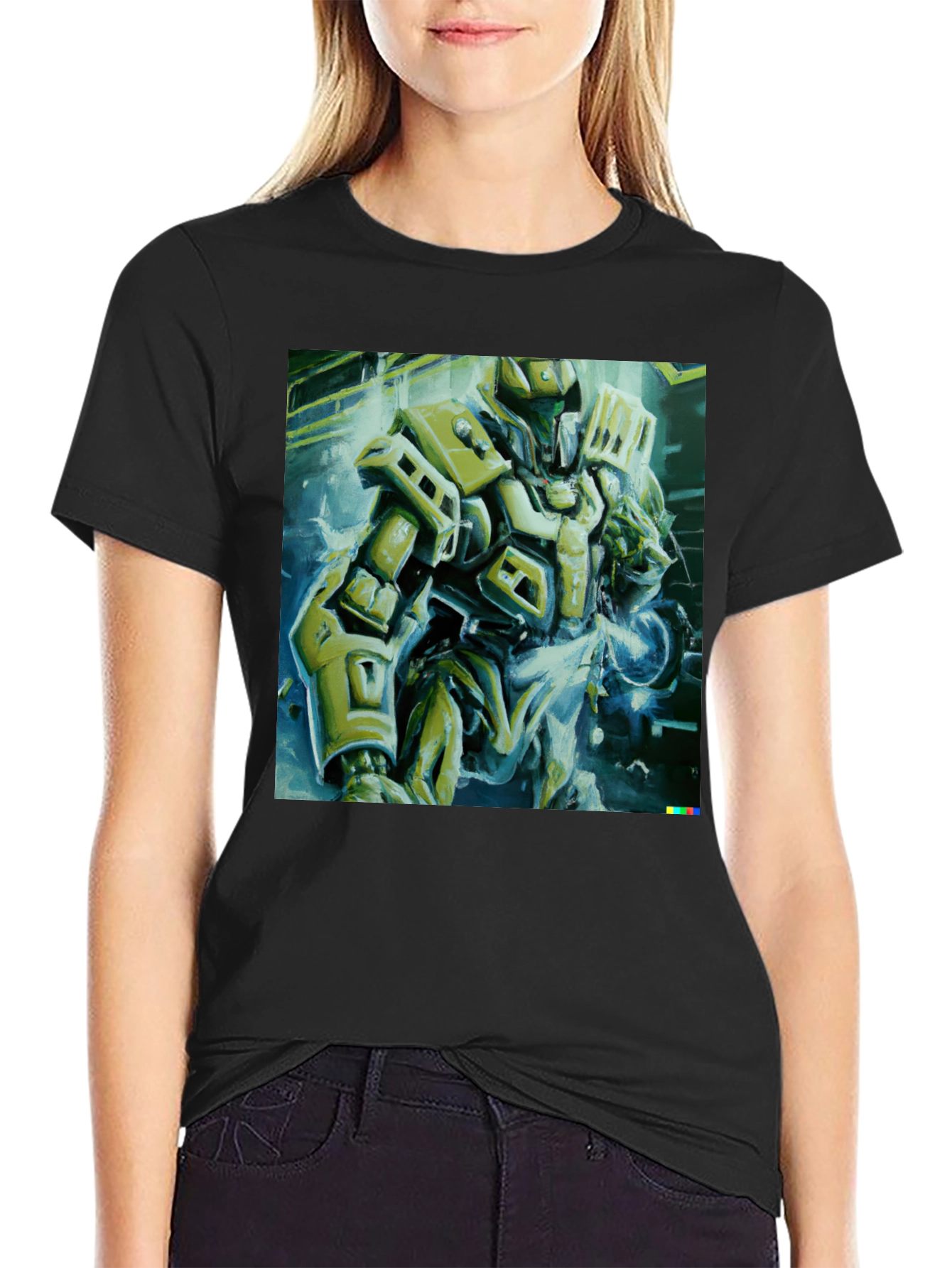 Black Sci-Fi Robot Graphic T-Shirt - Modern Streetwear Tee view 2