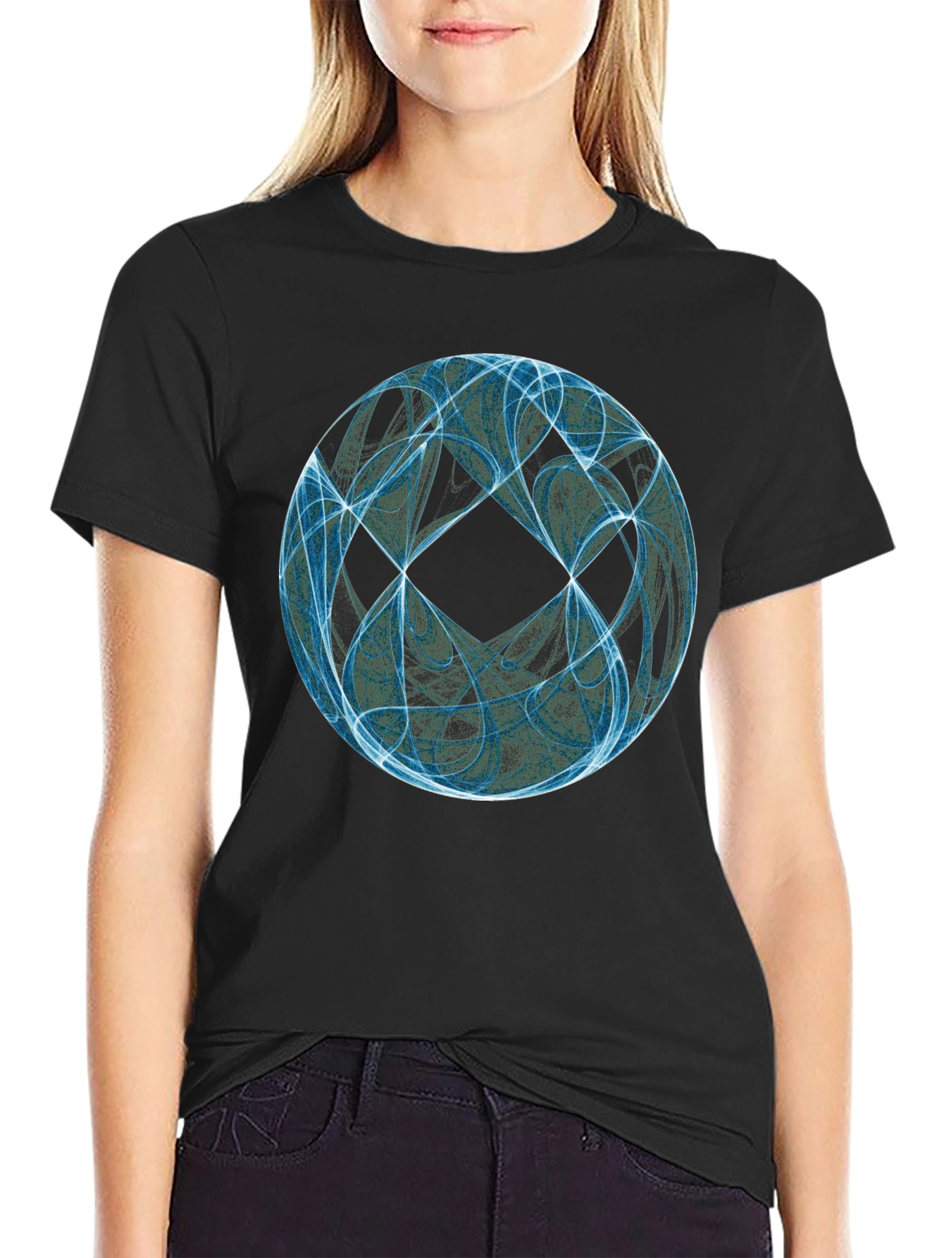 Black Abstract Sphere Graphic T-Shirt - Black view 2