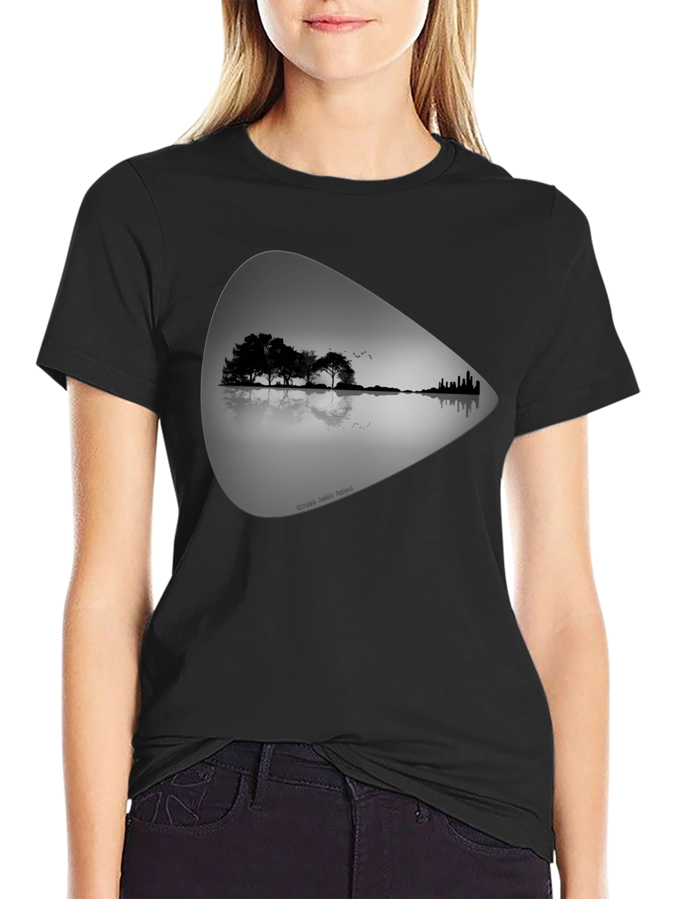 Black Guitar Landscape Graphic Tee - Black Cotton T-Shirt view 2