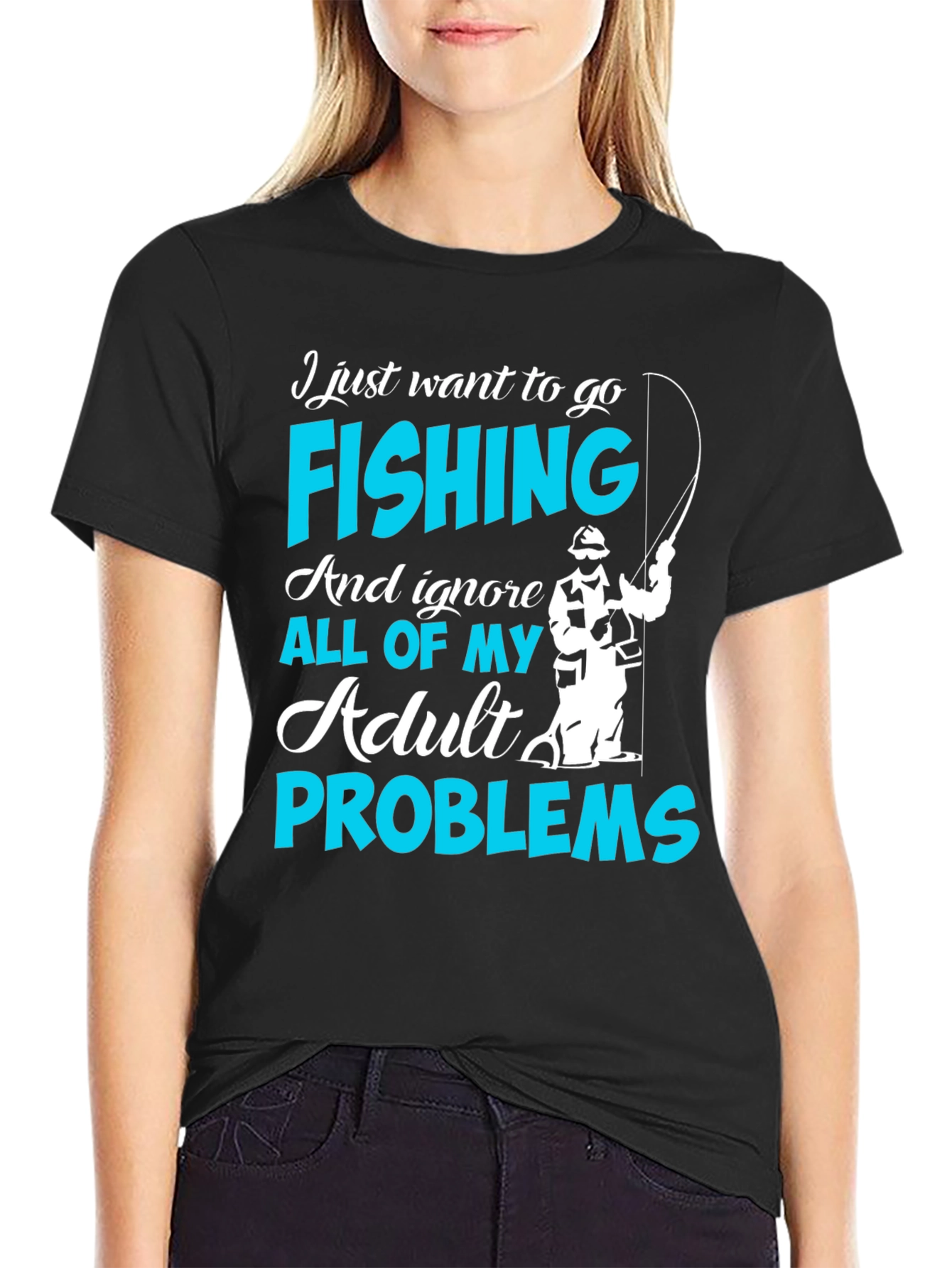 Black Fishing T-Shirt - Ignore Adult Problems view 2