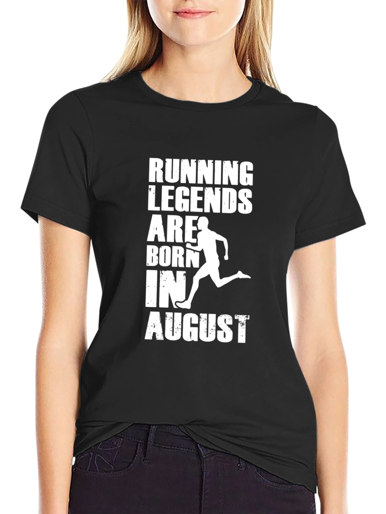 Black Running Legends Born In August T-Shirt view 2