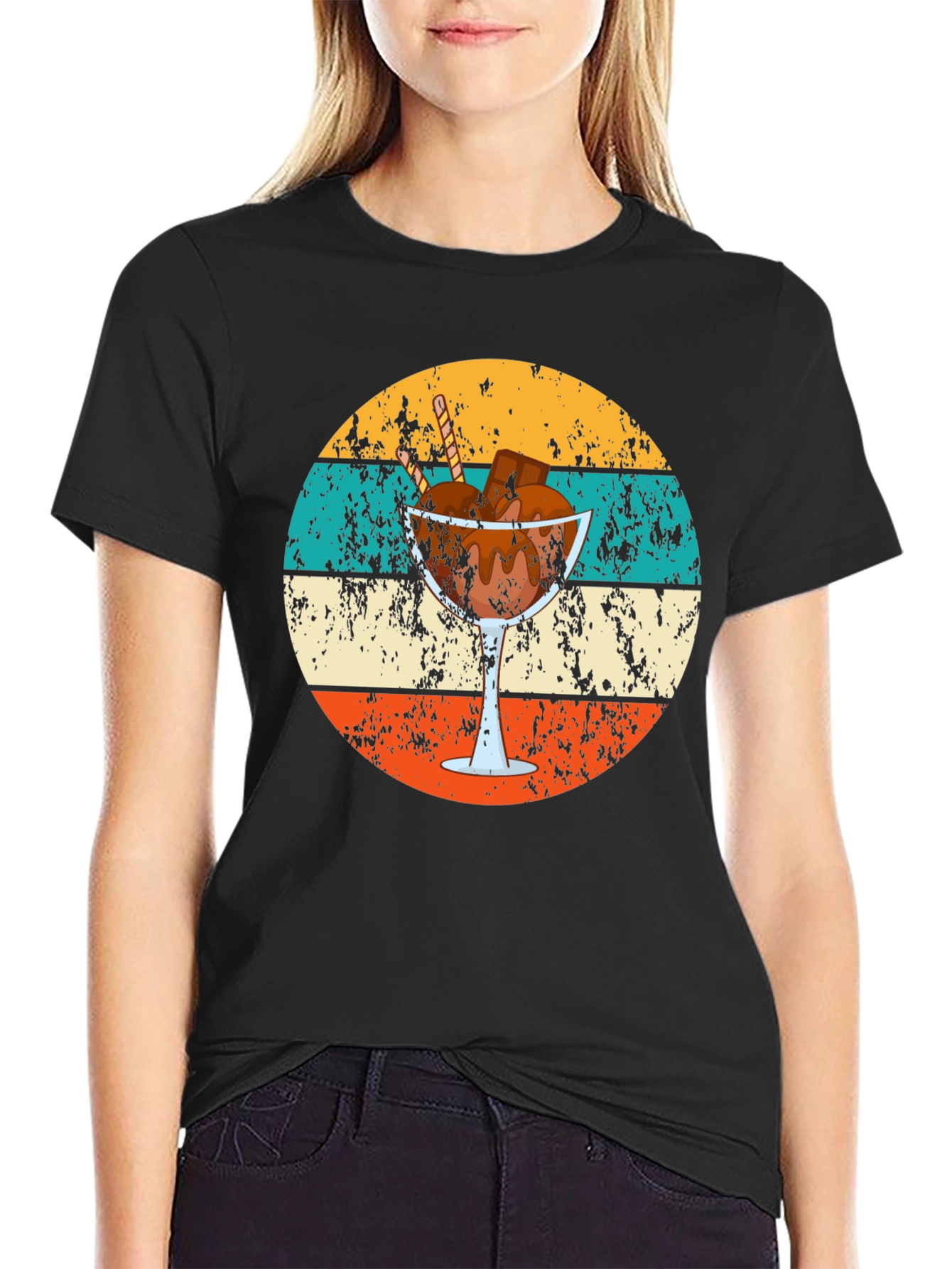 Black Retro Dessert T-Shirt - Chocolate Sundae Graphic Tee view 2